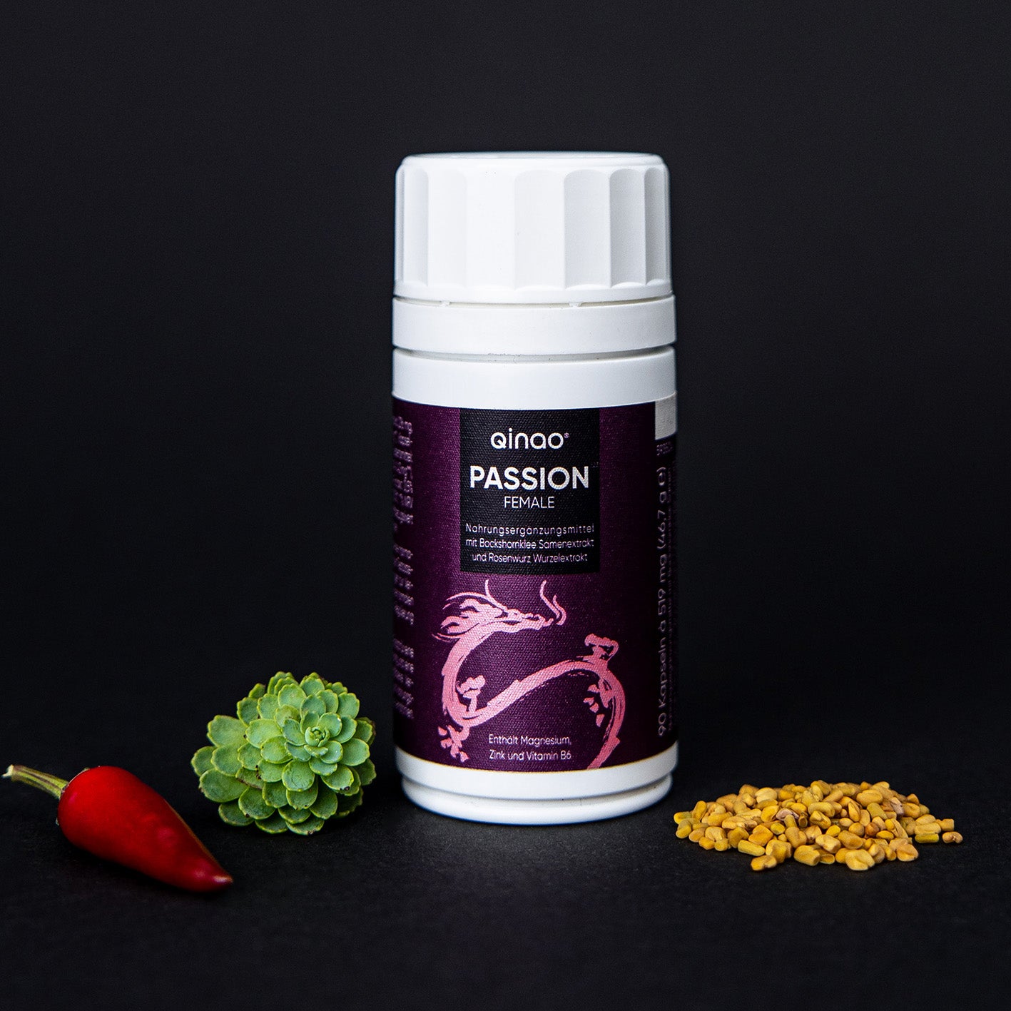 Nahrungsergänzungsmittel FEMALE - 90 Kapseln mit Vitamin B6, Zink, Rosenwurz, Bockshornklee und Chilischote, vegan und zuckerfrei.