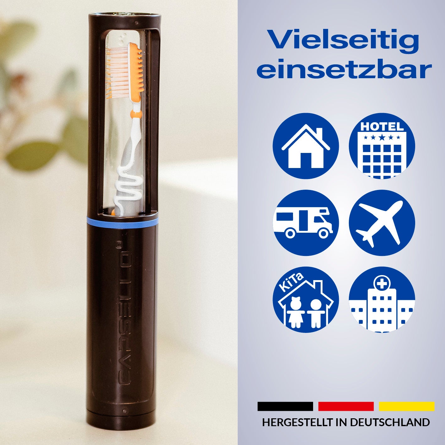 Zahnbürstenbox - schwarz & weiß - 2er-Set als vielseitiges Reiseetui, Zahnbürstenhalter und Desinfektionsbox, made in Germany.