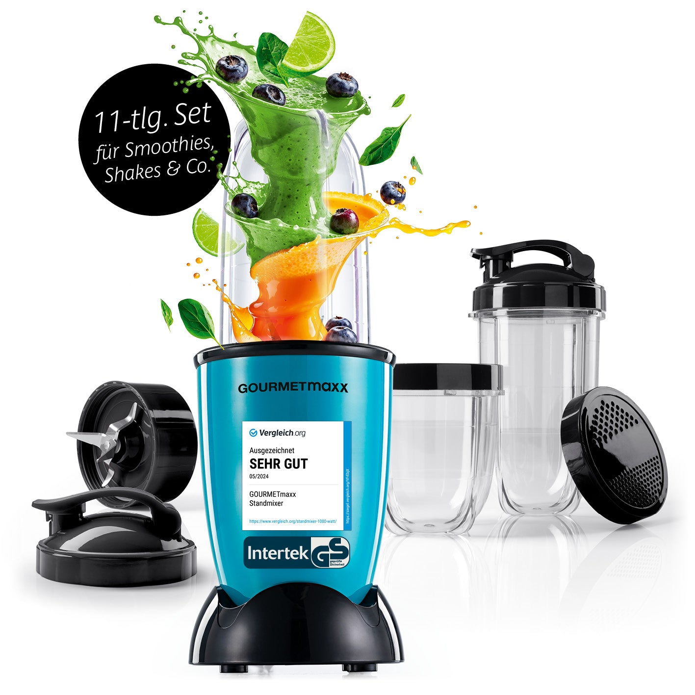 Mr. Magic Power 400 Pro mit Zubehörset L - Grün/Schwarz kompakter Standmixer mit Edelstahlklingen und vielseitigem Zubehör für Smoothies und Shakes