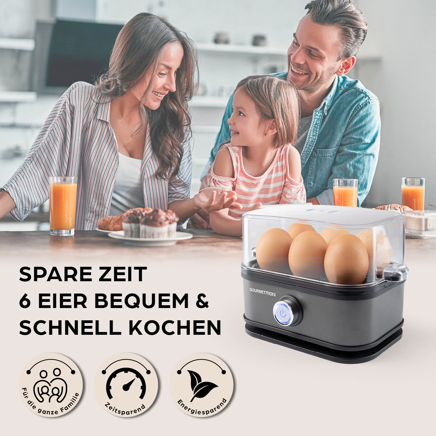 Design-Eierkocher 6 Eier - Anthrazit für schnelles Eierkochen, energiesparend und ideal für Familienfrühstück zu Hause oder unterwegs.