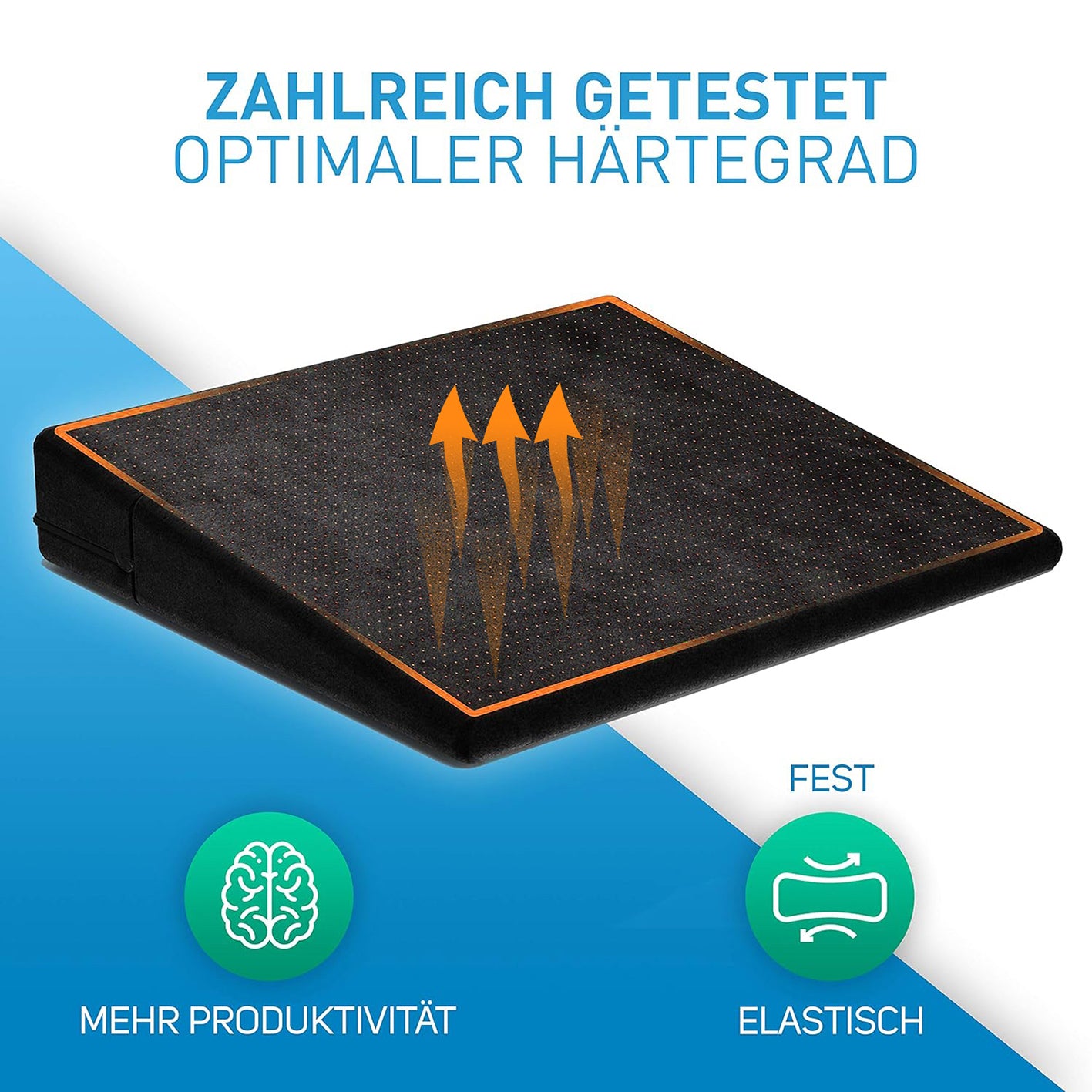 Stuhl-Keilkissen mit Samtbezug - Schwarz mit optimalem Härtegrad, atmungsaktiv, rutschfest und elastisch für mehr Komfort beim Sitzen.