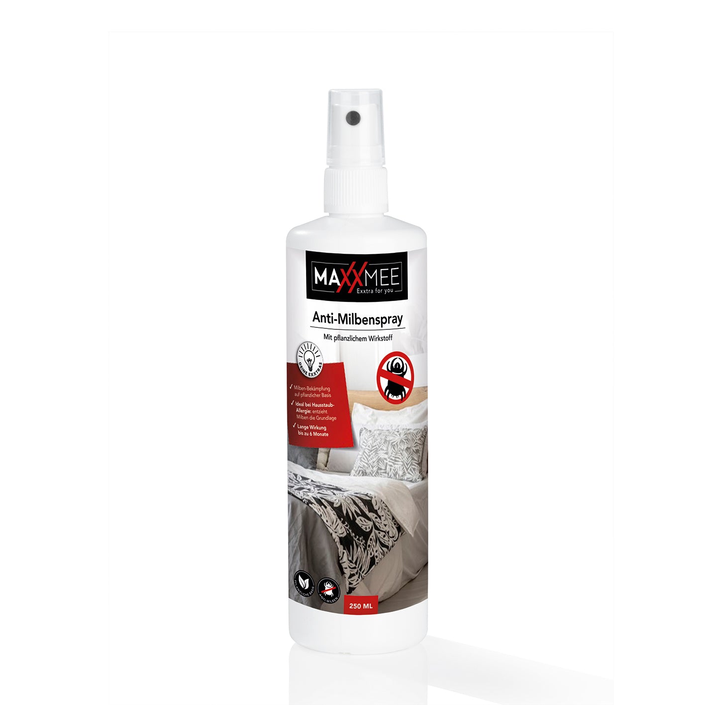 Anti-Milbenspray - 250 ml zur Behandlung von Matratzen und Polstermöbeln gegen Hausstaubmilben mit bis zu 6 Monaten Wirkung.