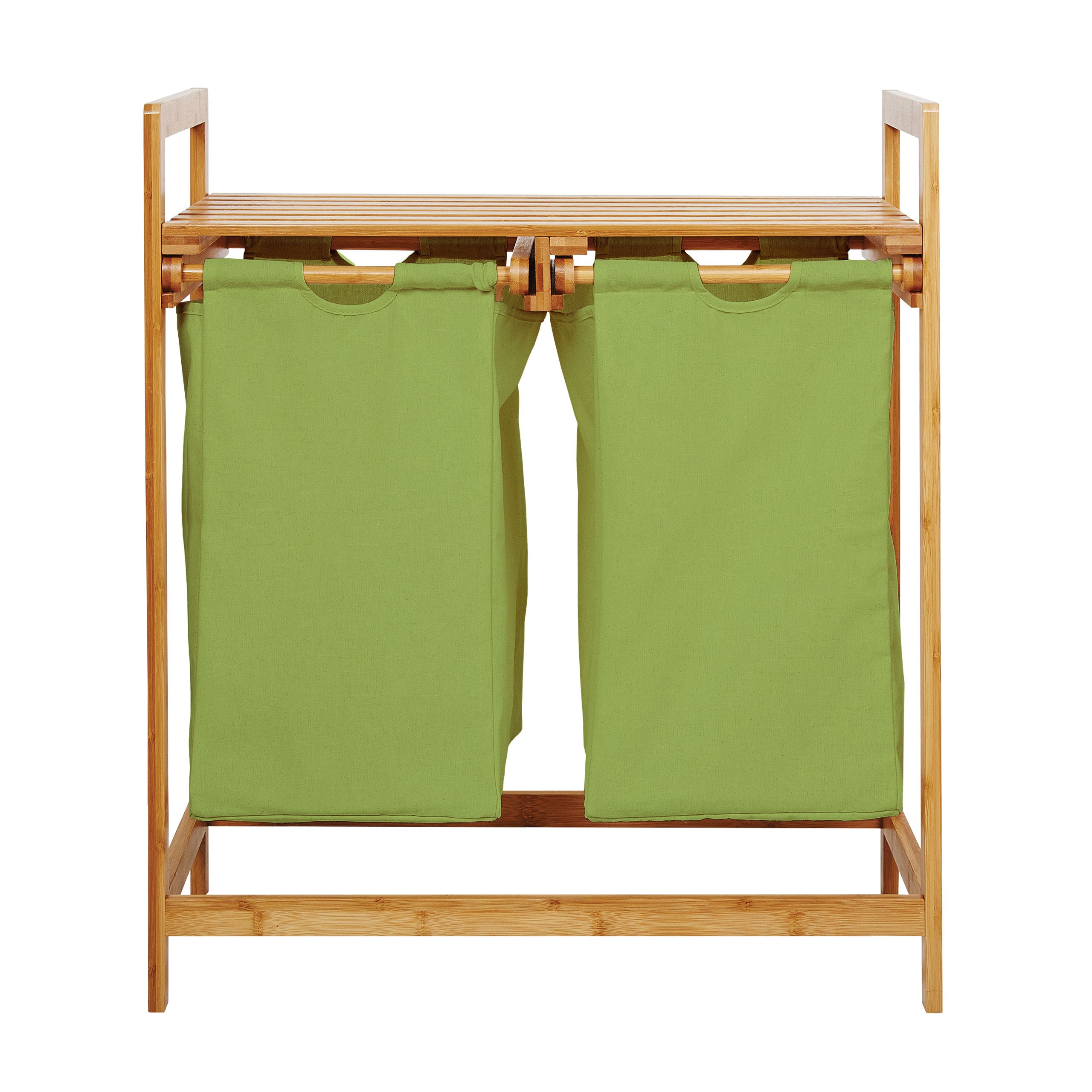 Bambus Wäschekorb mit 2 ausziehbaren Wäschesäcken - 73 x 64 x 33 cm - Grün, stilvoll und platzsparend mit Ablagefläche.