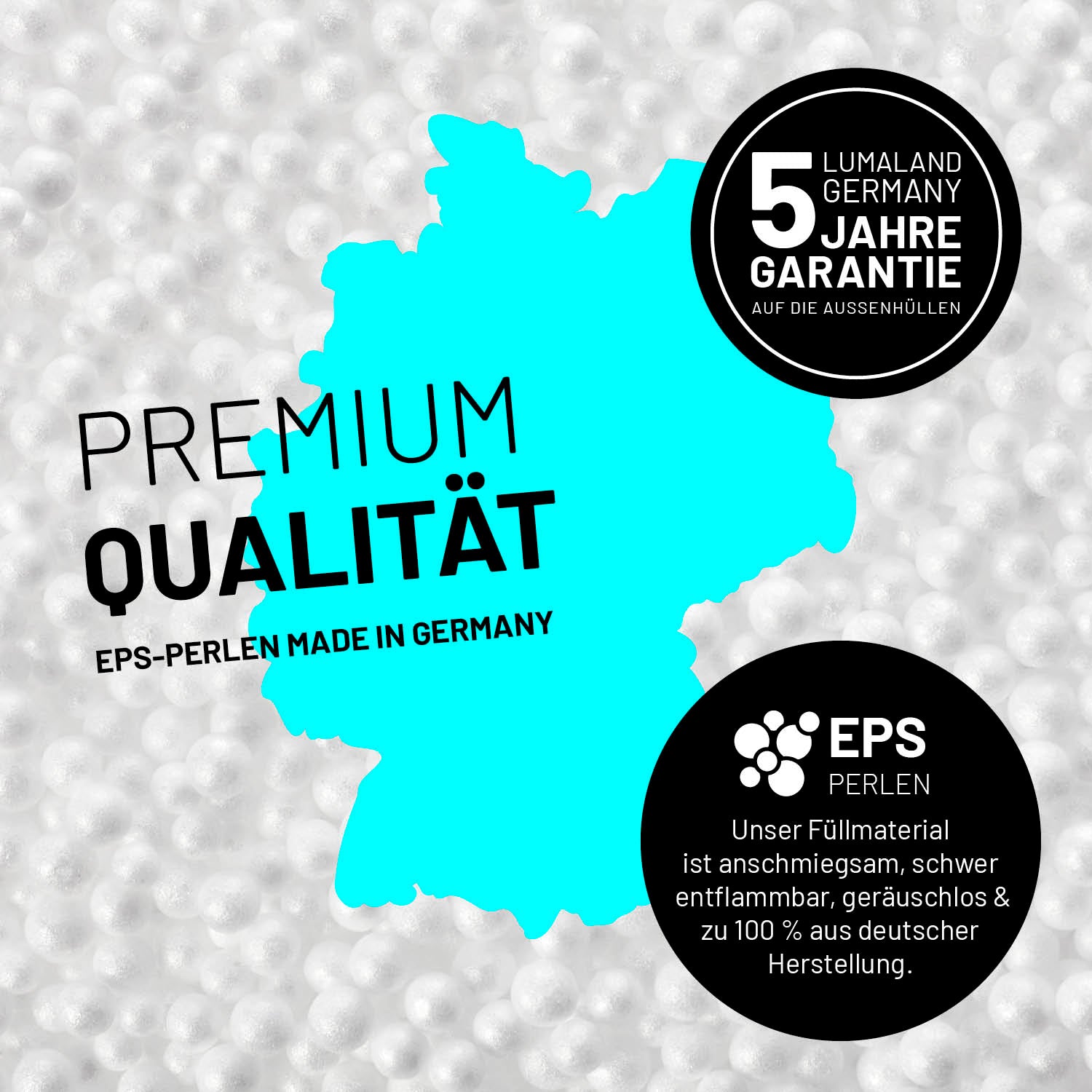 Sitzsack Drops (300 L) - indoor & outdoor - Anthrazit mit hochwertigen EPS-Perlen, 5 Jahre Garantie, Made in Germany, langlebig und komfortabel.