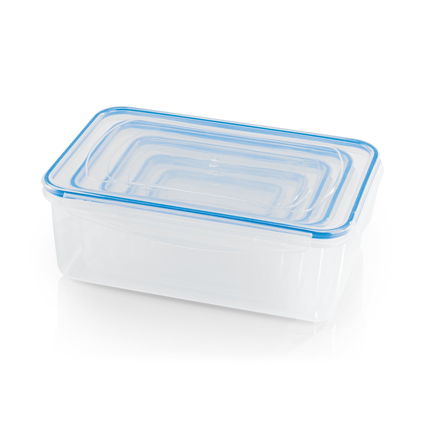 Frischhaltedosen Klick-it 10-tlg. - transparent/blau, stapelbar, mikrowellen- und gefrierschrankgeeignet, temperaturbeständig von -20 bis +120 °C.