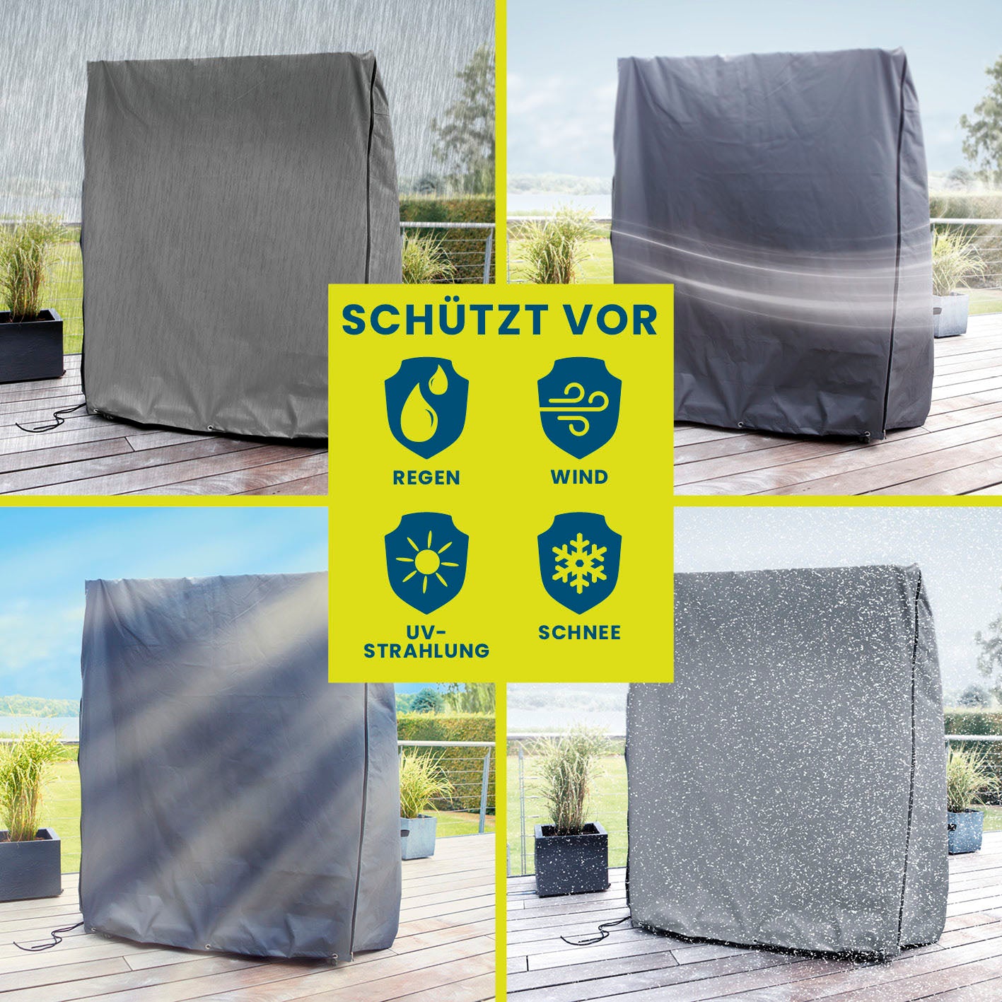 Strandkorb Schutzhülle L/XL grau, wetterfest, UV-beständig, wind- und schneesicher, mit Ventilationsfenstern, robustes 600D Kunststoffgewebe.