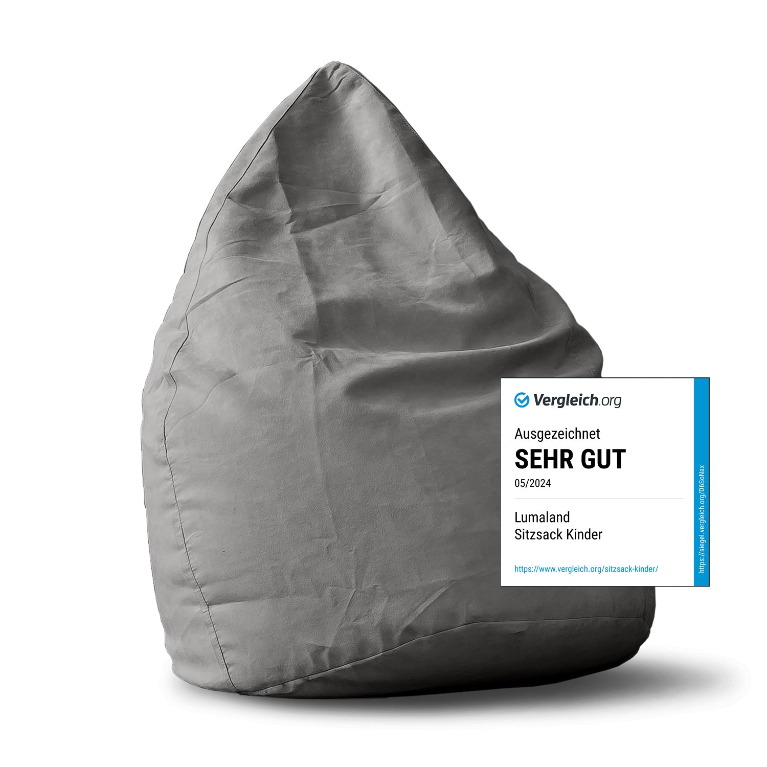 Luxury XL Sitzsack (120 L) - indoor - Grau von Lumaland, bequemer Sitzsack für Wohnzimmer und Kinderzimmer, modernes Design, 120L Füllung.