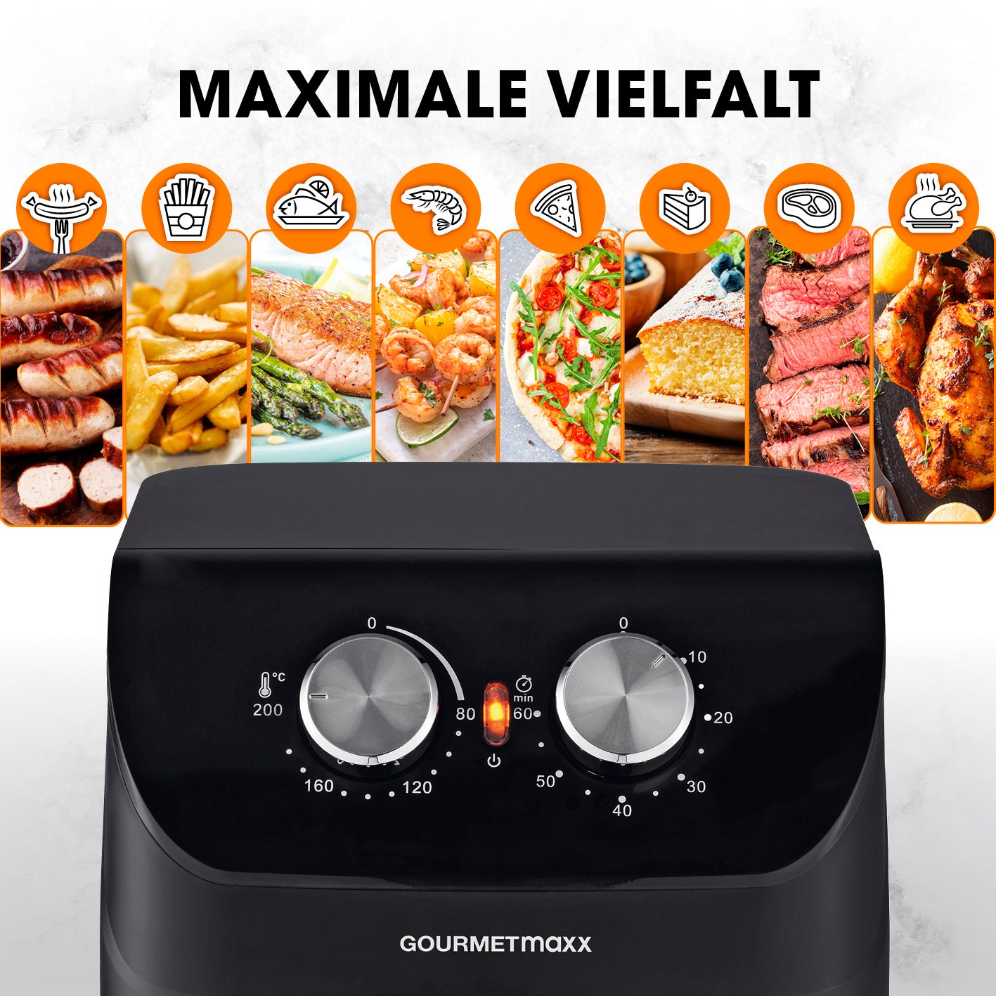 Heißluftfritteuse mit 4 Litern Fassungsvermögen - 1400 Watt für vielfältiges fettarmes Garen mit Timer und Thermostat von GOURMETmaxx.