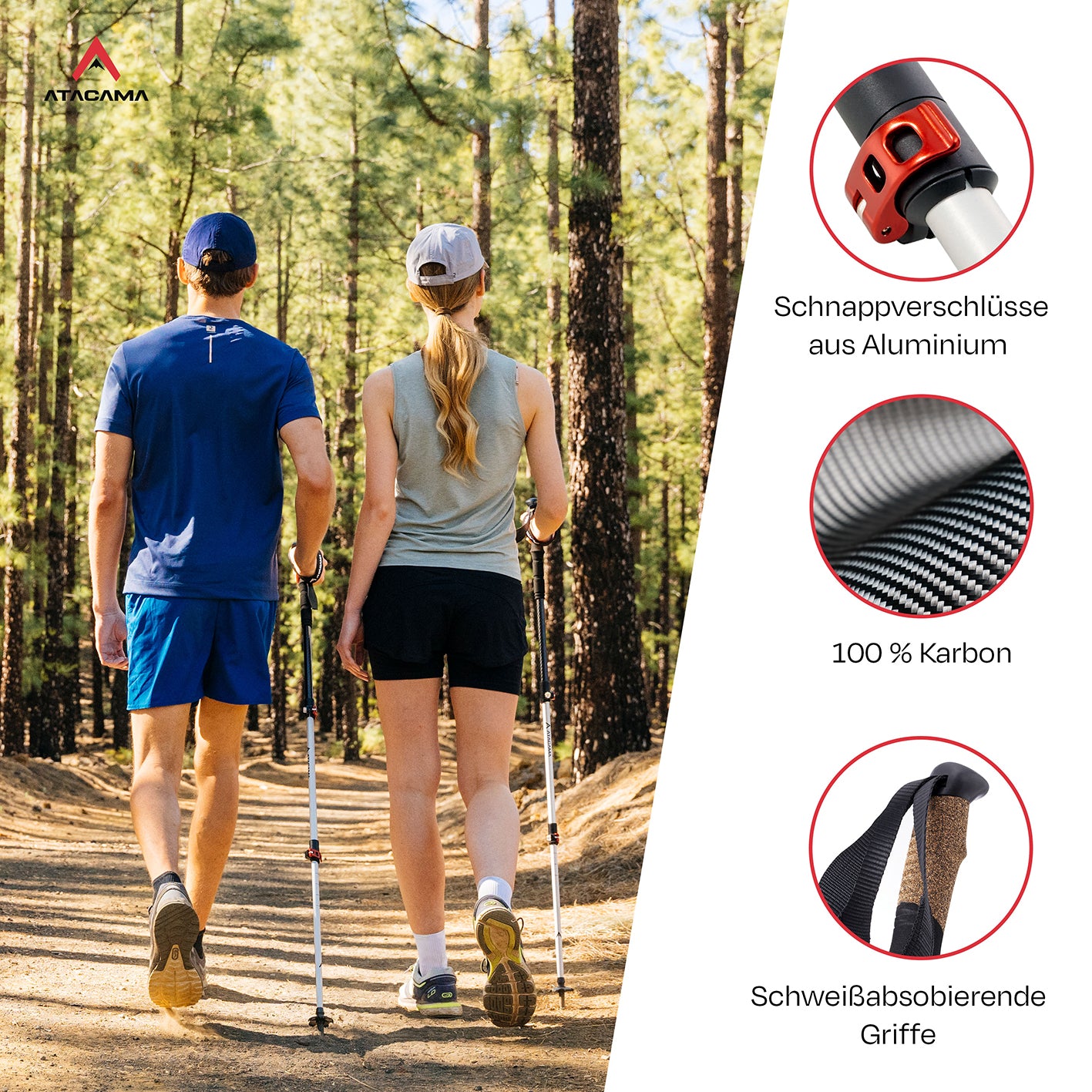 Teleskop Wanderstöcke - CarbonMix - 110 cm / 135 cm mit verstellbarer Höhe, Carbonmaterial und ergonomischen Griffen für optimalen Halt.