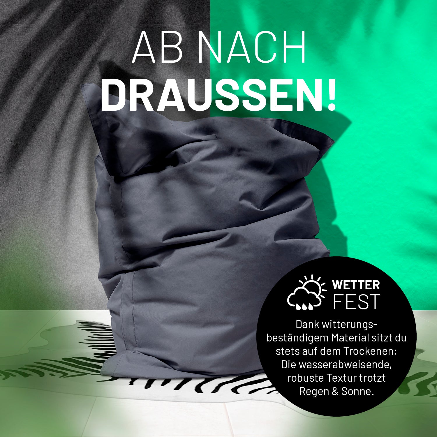 Sitzsack Classic XXL (380 L) Stahlgrau, wetterfest für drinnen und draußen, wasserabweisend und robust mit verdecktem Reißverschluss.