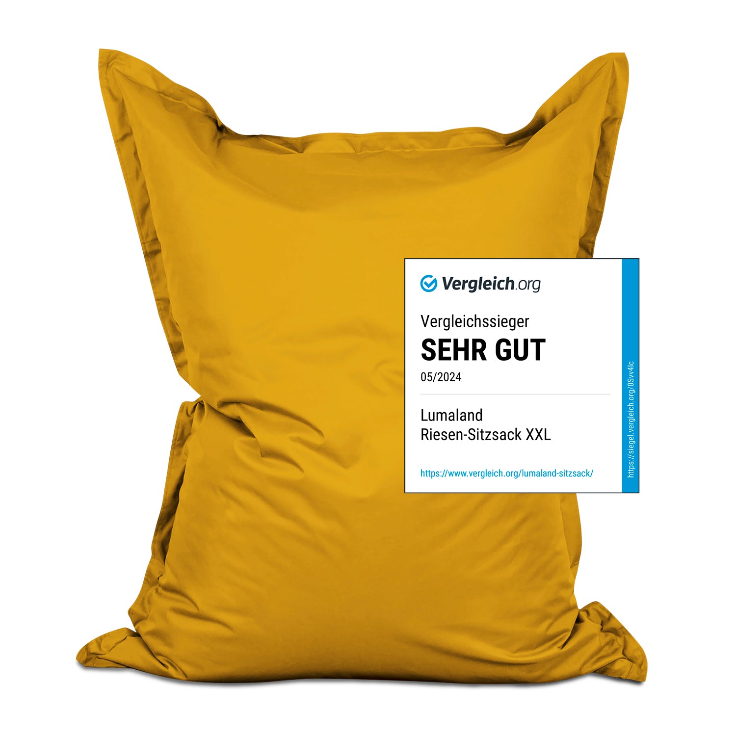 Sitzsack Classic XXL (380 L) - indoor & outdoor - Senfgelb mit robustem Material und praktischem verdecktem Reißverschluss.
