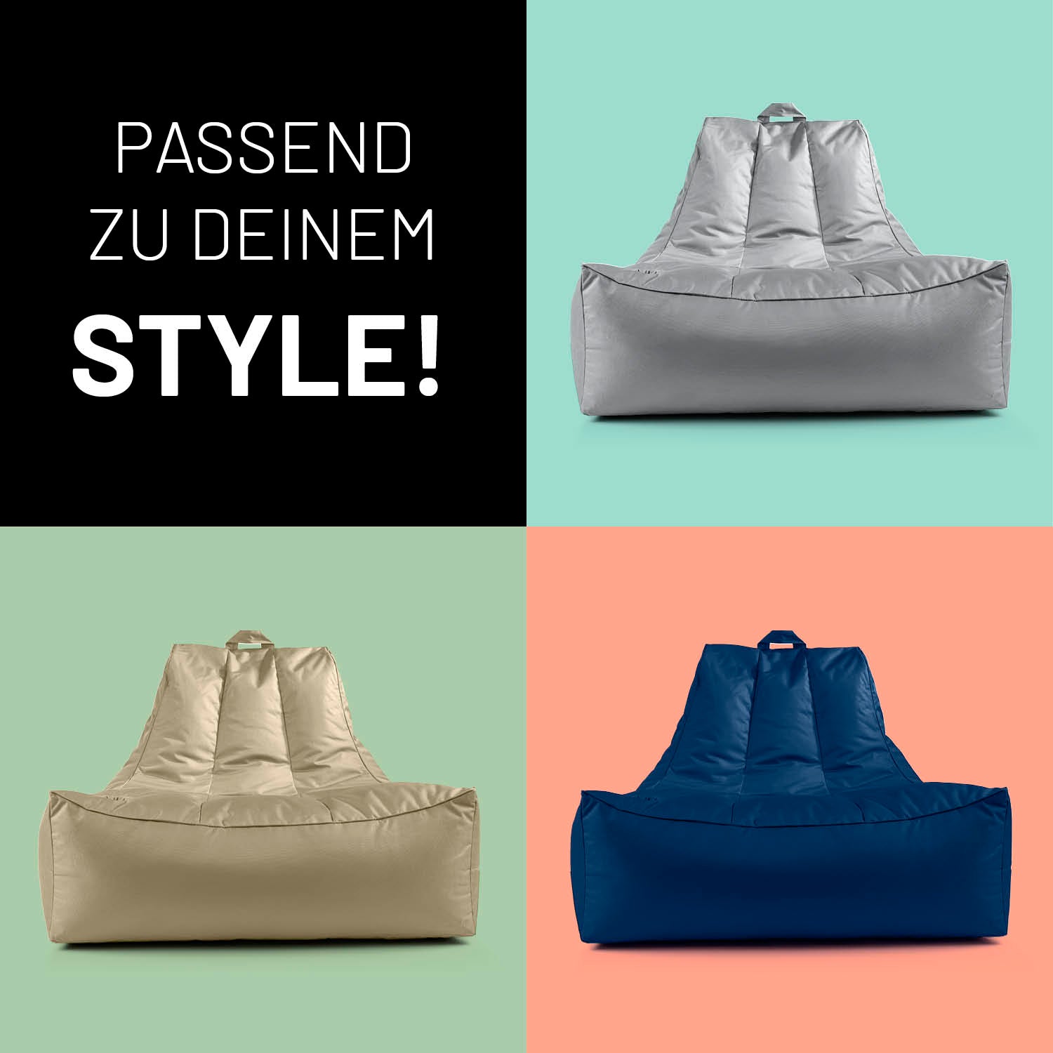 Premium Lounge-Sessel - 380 L - 100 x 100 x 80 cm - Navyblau, beige und grau, flexibel für verschiedene Wohnstile.
