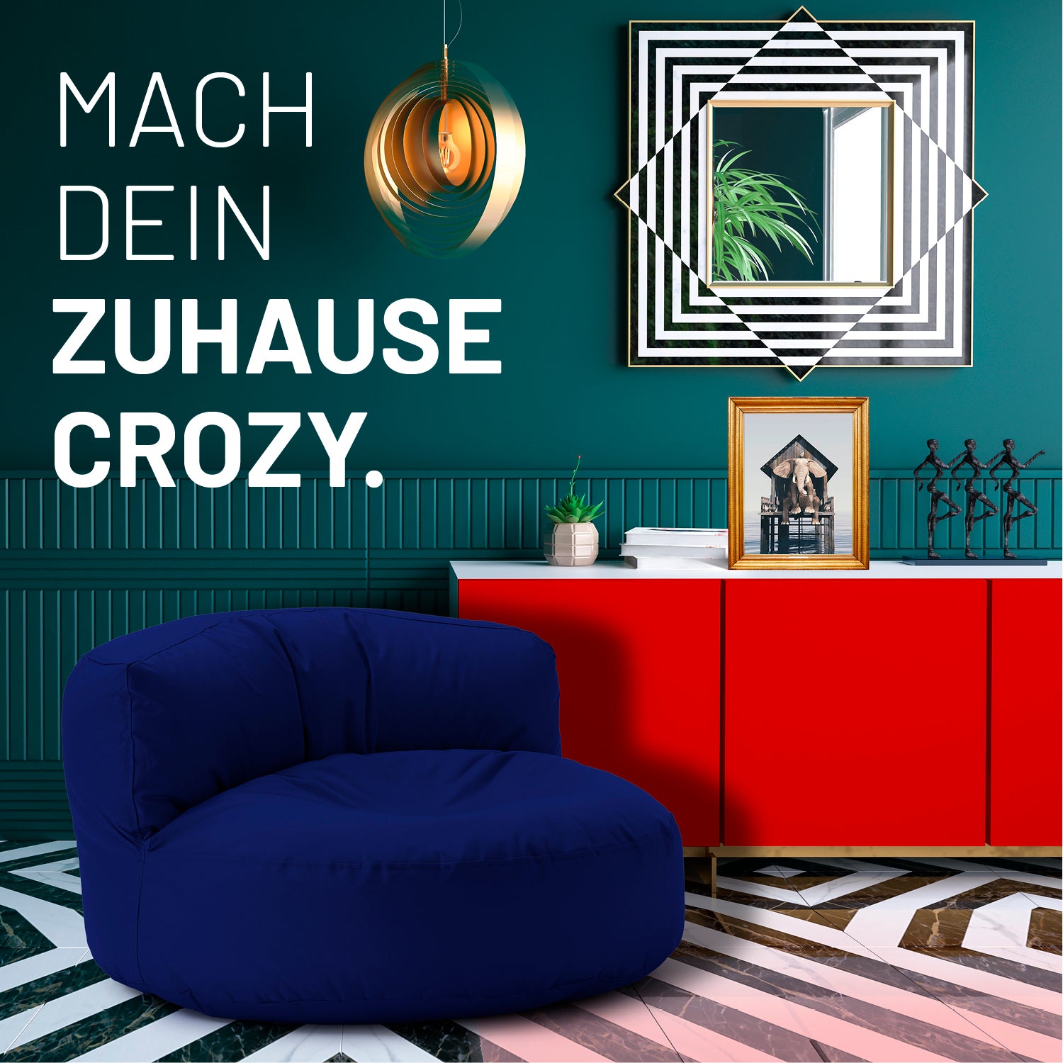 Sitzsack Lounge (320 L) Dunkelblau, modern und gemütlich für drinnen & draußen, langlebig, leicht und pflegeleicht.