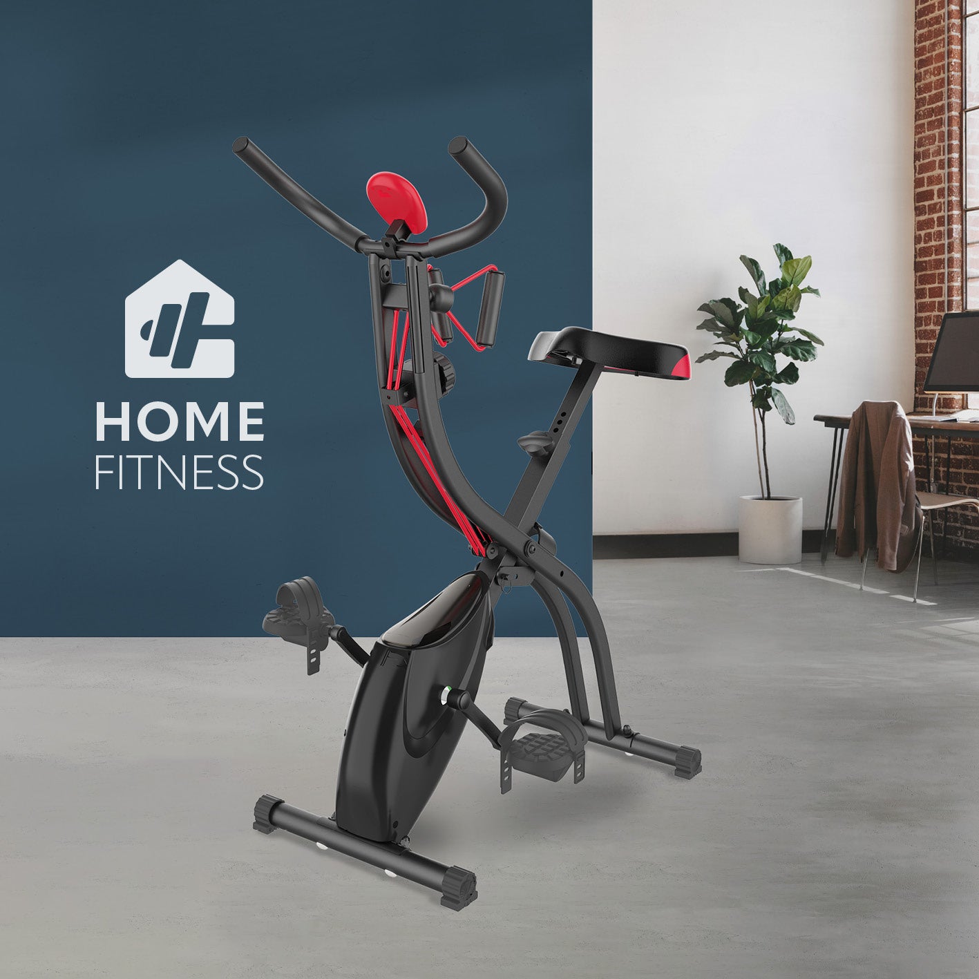 Heimtrainer Fitness Bike mit Expanderbänder, kompakt, mit Trainingscomputer, 8 Schwierigkeitsstufen, Gelsattel und verstellbarer Sitzhöhe.