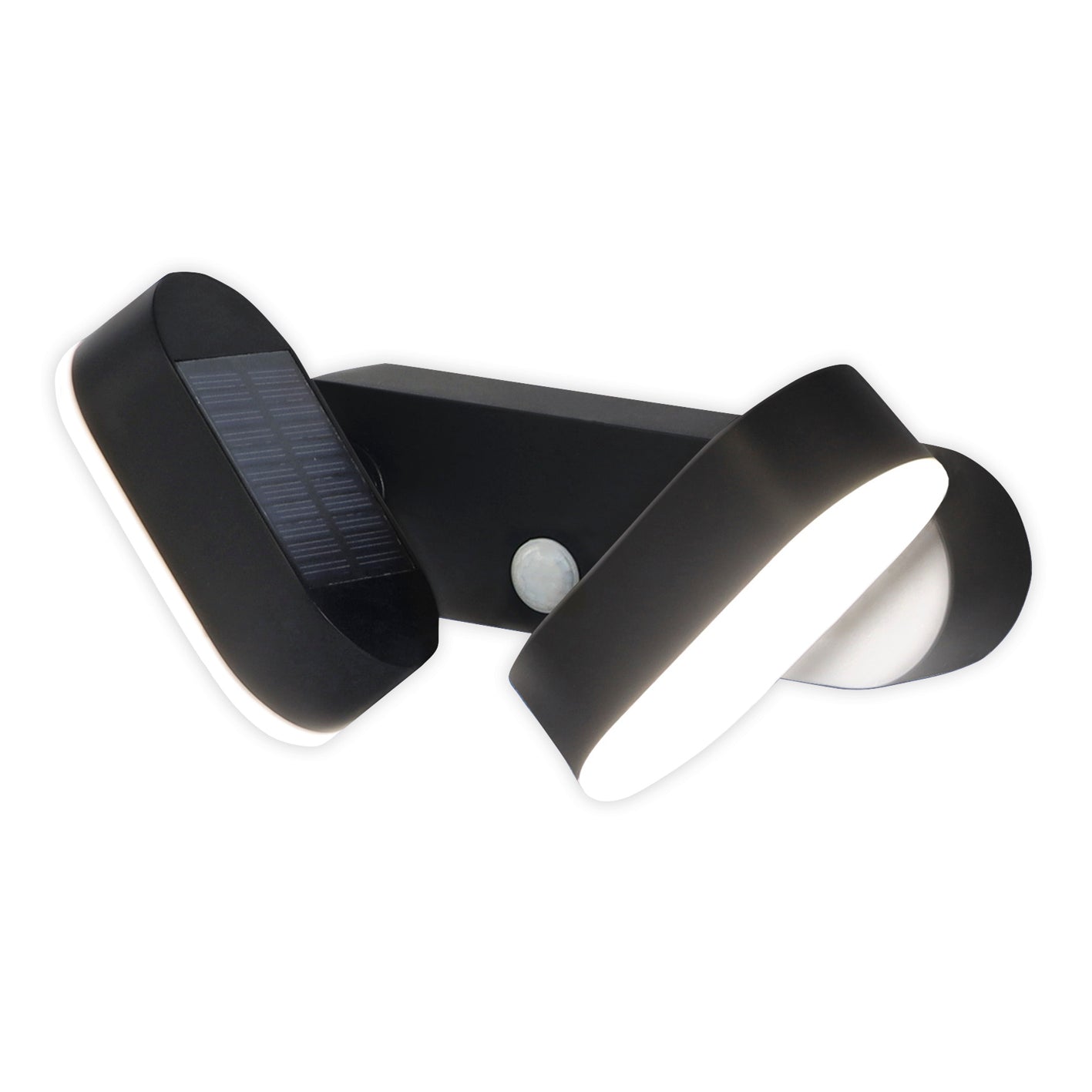 Doppel-Solarstrahler mit Bewegungsmelder - 2er-Set, verstellbare Spots, energiesparend, spritzwassergeschützt, für Außenbeleuchtung.