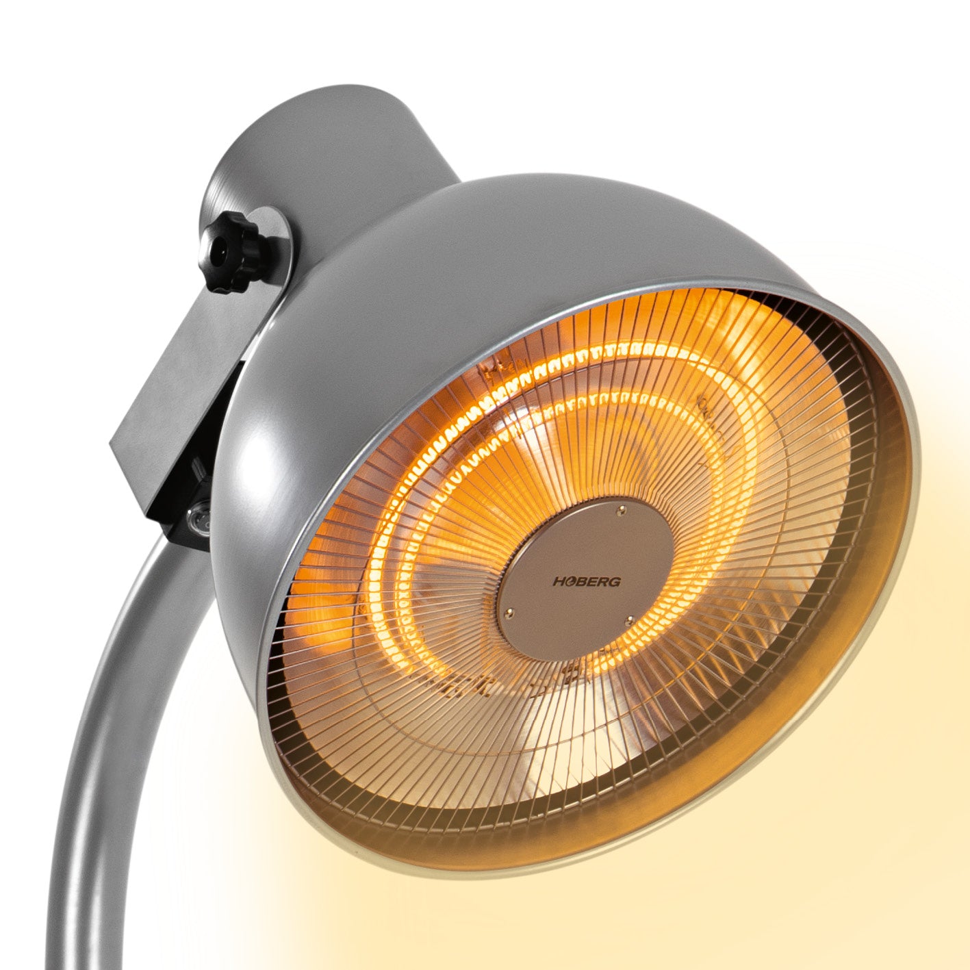 Infrarot-Heizstrahler mit Standfuß, moderner Carbon-Heizelement-Strahler mit verstellbarem Lampenkopf und Fernbedienung.