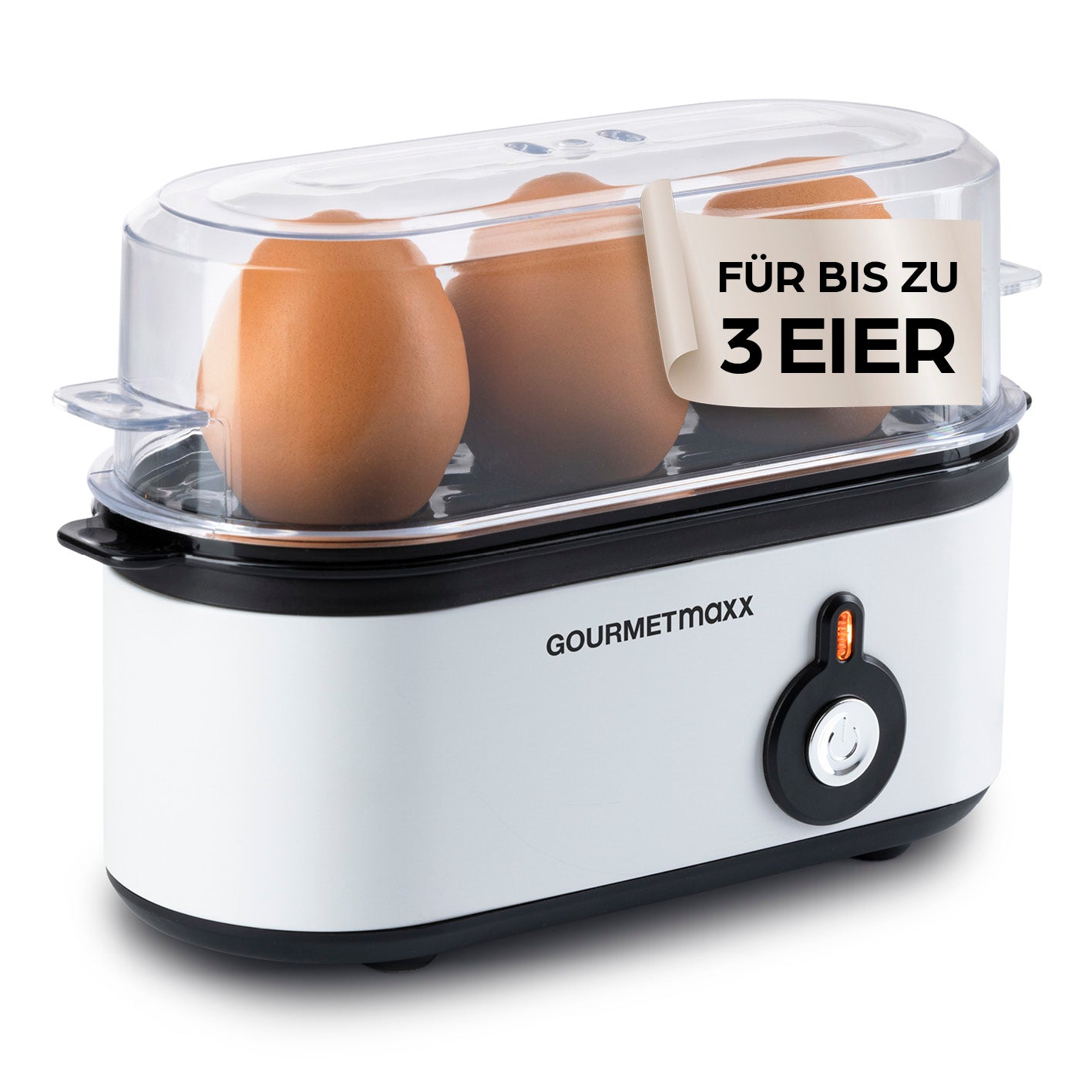 Design-Eierkocher 3 Eier - Weiß, kompakter elektrischer Eierkocher für bis zu 3 Eier, einfache Handhabung und Reinigung