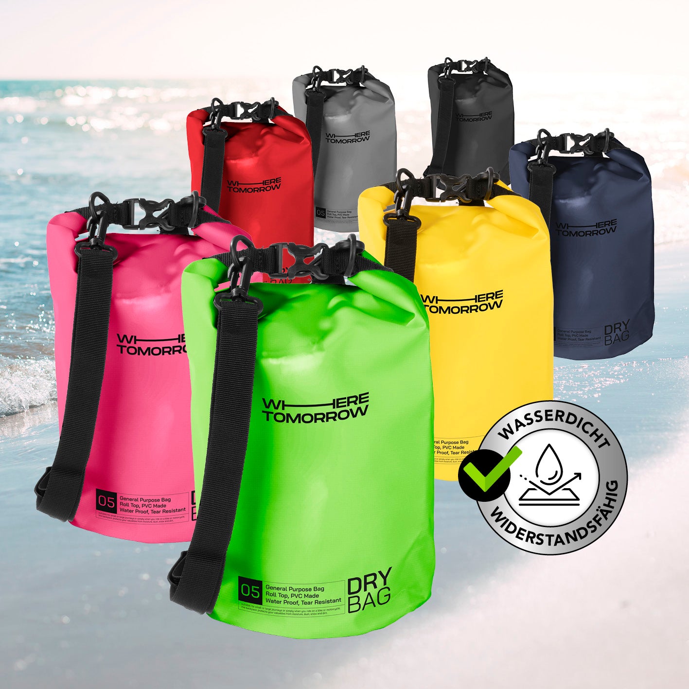 Dry Bag 5L - Style 01 - Grün, wasserdichter, robuster Outdoor-Rucksack mit verstellbarem Schultergurt und Rolltop-Verschluss für Abenteuer.