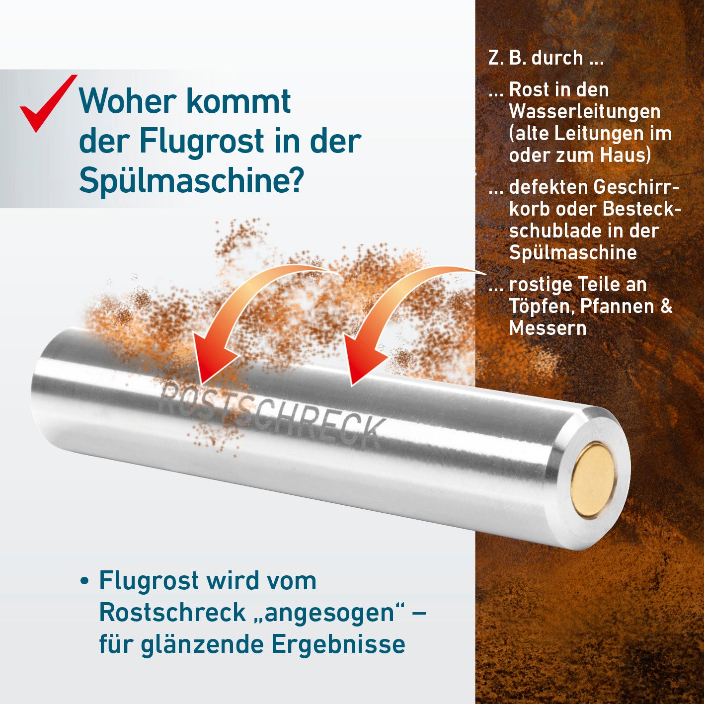 Rostschreck - 2er-Set verhindert Flugrost in der Spülmaschine für sauberes Besteck und glänzende Töpfe ohne Chemie.