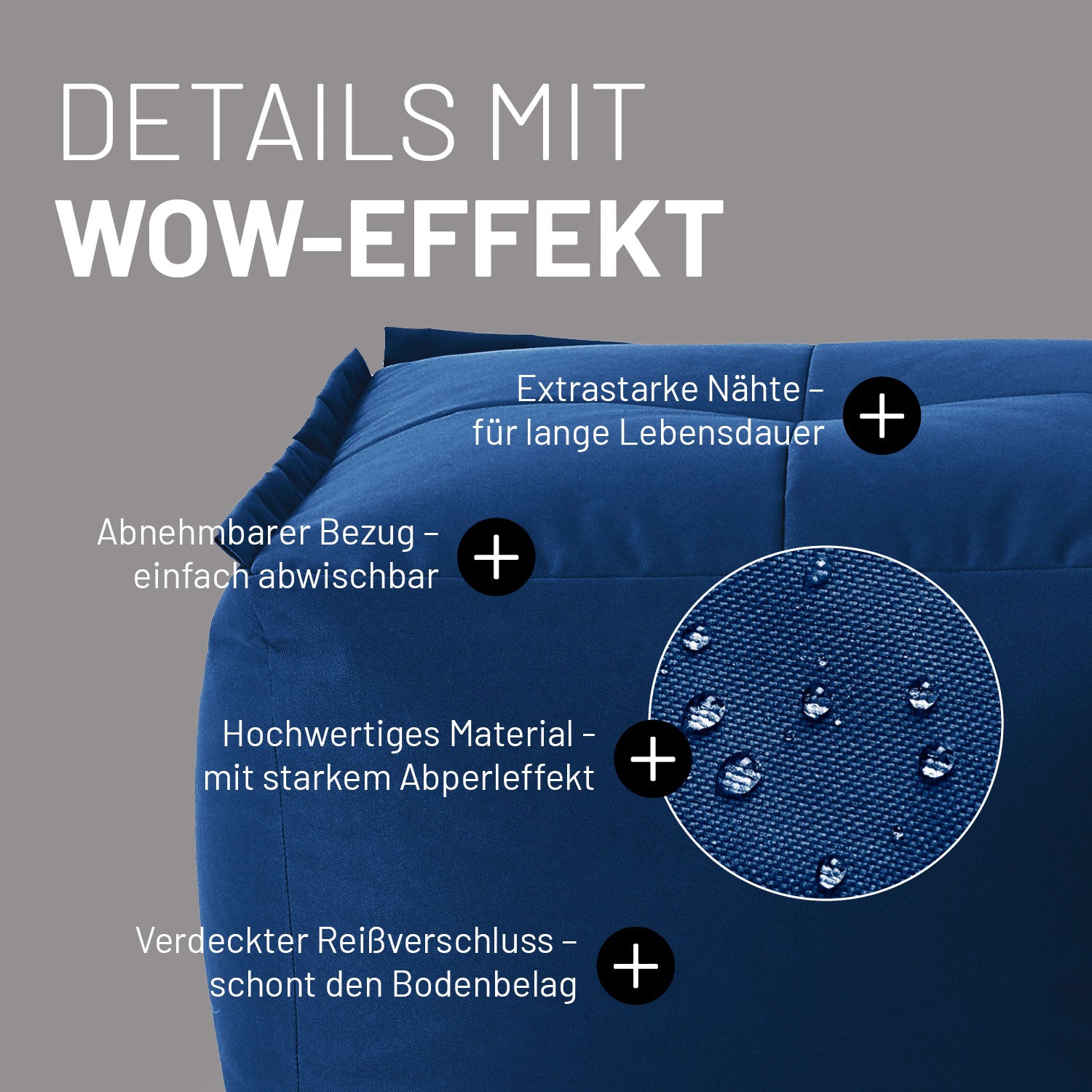 Basic Set (5-tlg.) - Modulares System - In- & outdoor - Navyblau mit abnehmbarem Bezug, wasserabweisendem Material und verdecktem Reißverschluss.