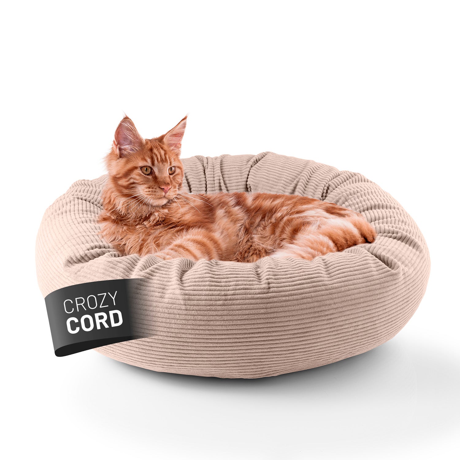 Komfort-Katzenbett aus der LUMALAND Cord-Reihe - Ø 60 cm - Rosé mit weichem Cordbezug und extra hohem Rand für Katzenkomfort