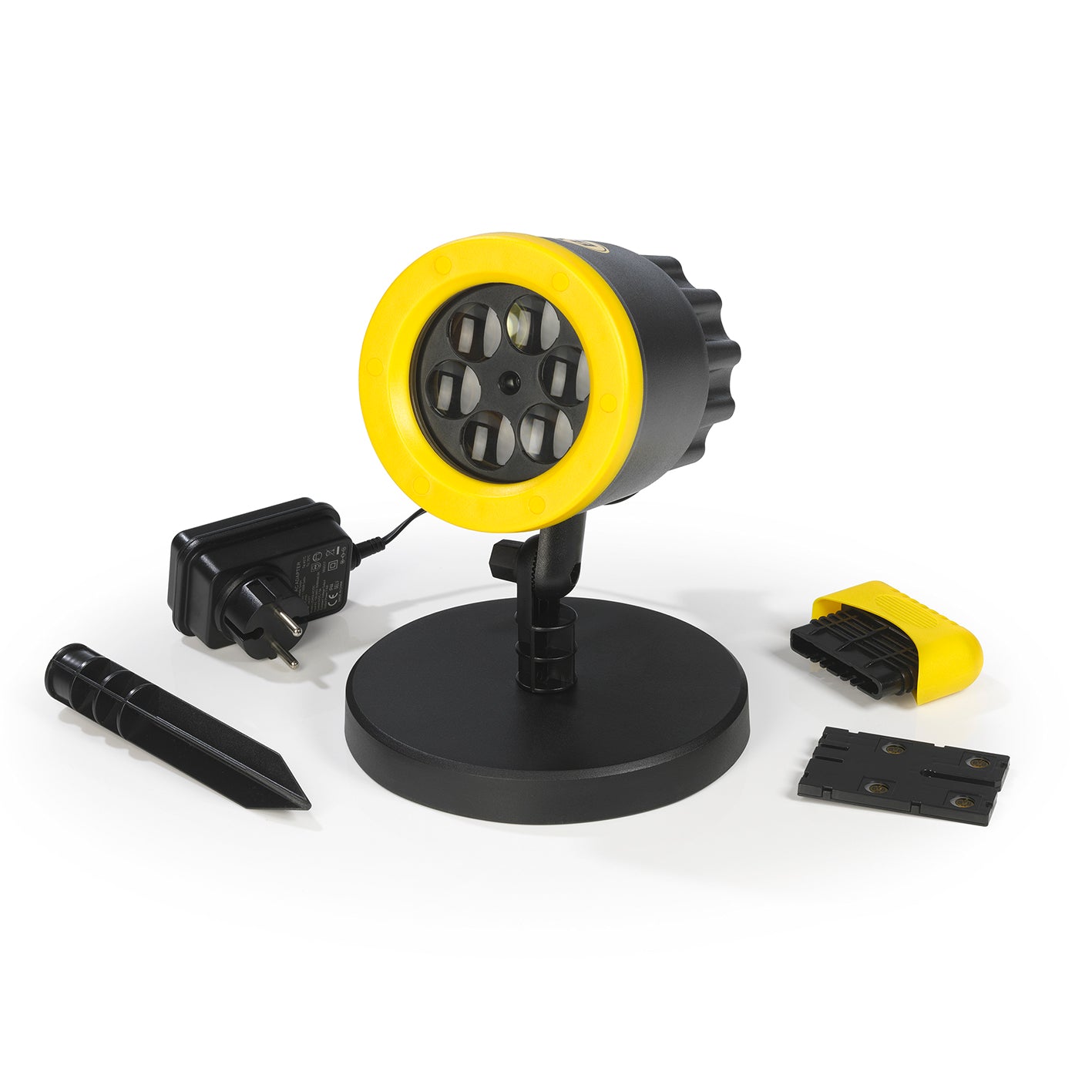 LED-Motivstrahler - Projiziert das BVB-Logo, wetterbeständig, mit Erdspieß und Indoor-Sockel für Innen- und Außenbereich.