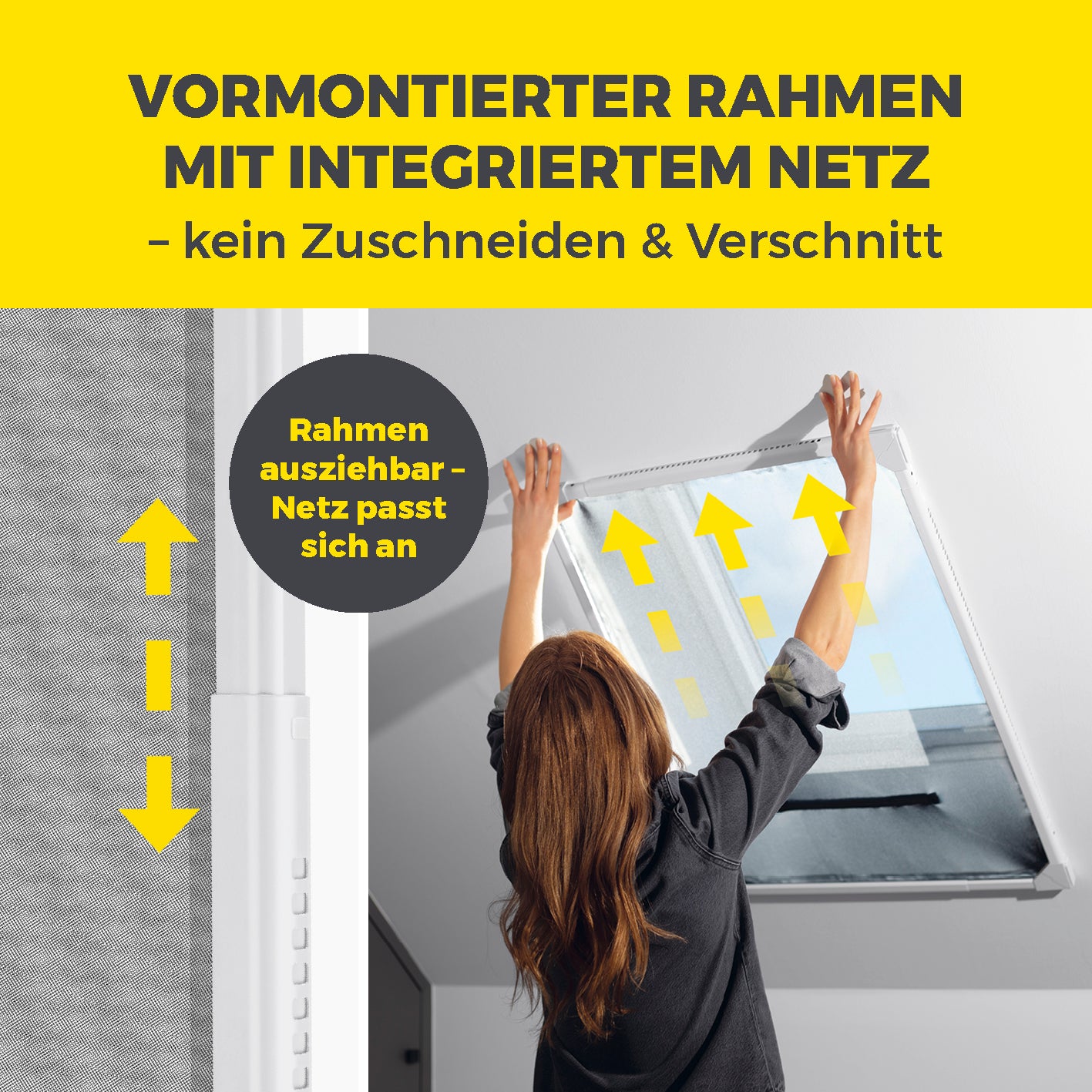 Teleskop-Insektenschutzgitter für Dachfenster - 100 x 160 cm mit vormontiertem, ausziehbarem Rahmen und integriertem Netz für perfekte Passform.