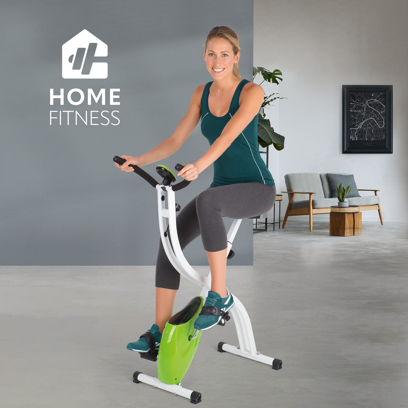 Heimtrainer mit magnetischer Bremse, kompakt, platzsparend, mit Trainingscomputer und 8 Schwierigkeitsstufen für effektives Training.
