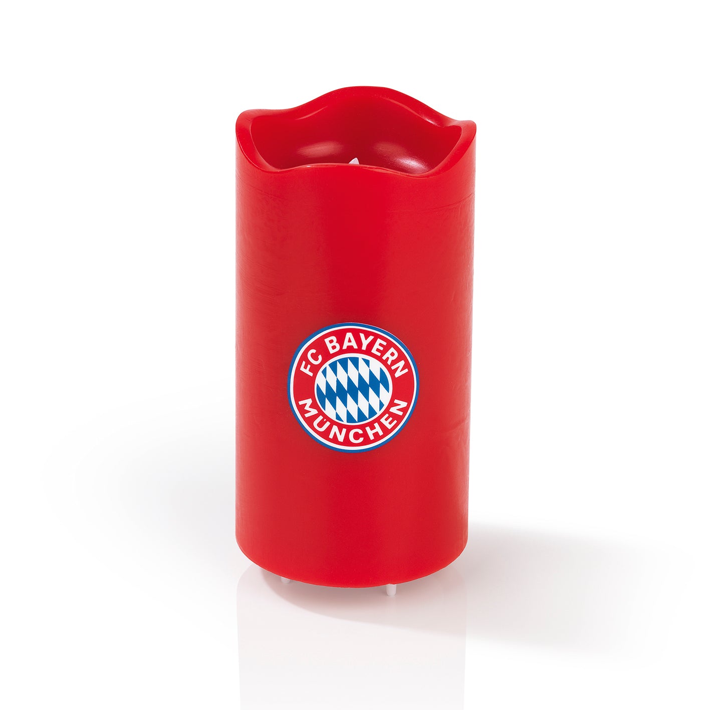 LED-Echtwachskerze - rotierende FCB-Logo-Projektion in Rot mit 3 Geschwindigkeitsstufen und Timerfunktion ohne Brandgefahr.