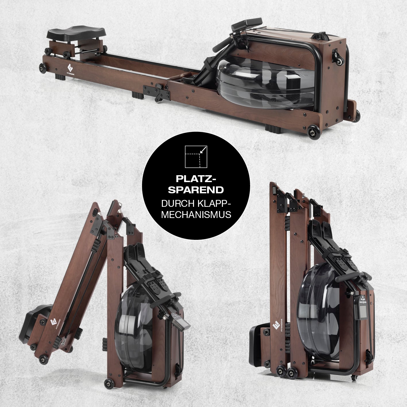 Klappbares Wasser-Rudergerät 2.0 - Dark Brown aus Eschenholz mit platzsparender Klappfunktion für Home-Gym Training