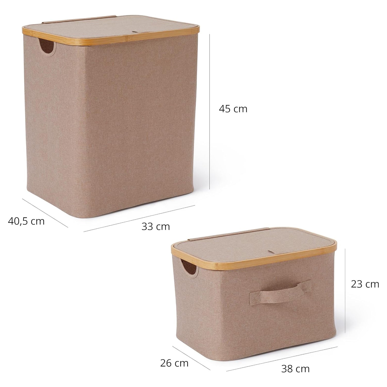 Aufbewahrungsbox mit Bambus-Rahmen - 3er-Set in Taupe, faltbar, mit Deckel, stabile und platzsparende Aufbewahrung von LUMALAND.