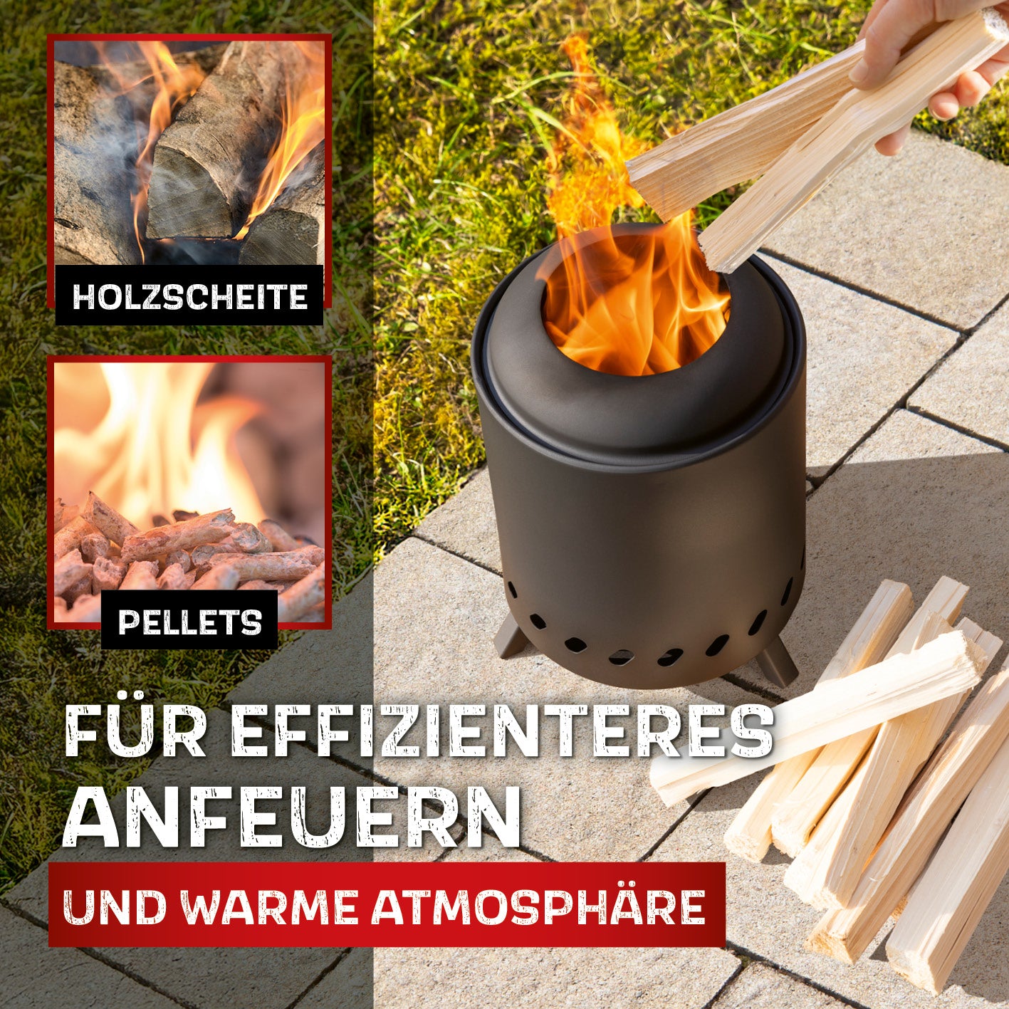 Feuerkorb raucharm - Ø 18 cm - Schwarz aus pulverbeschichtetem Stahl, kompakt, raucharm und leicht für effizientes Anfeuern.