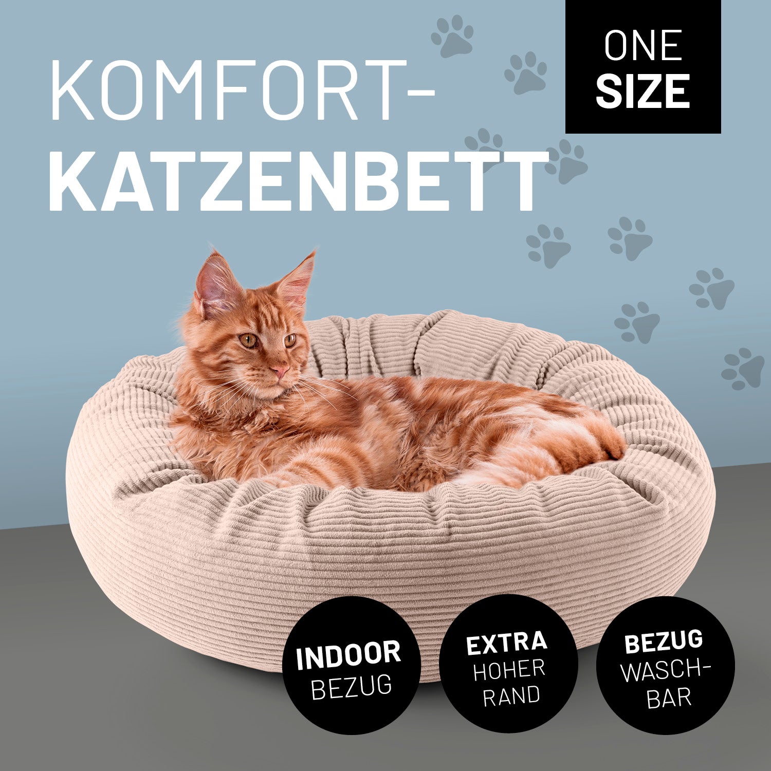 Komfort-Katzenbett aus der LUMALAND Cord-Reihe - Ø 60 cm - Rosé mit extra hohem Rand und waschbarem Indoor-Bezug, gemütlich für Katzen.