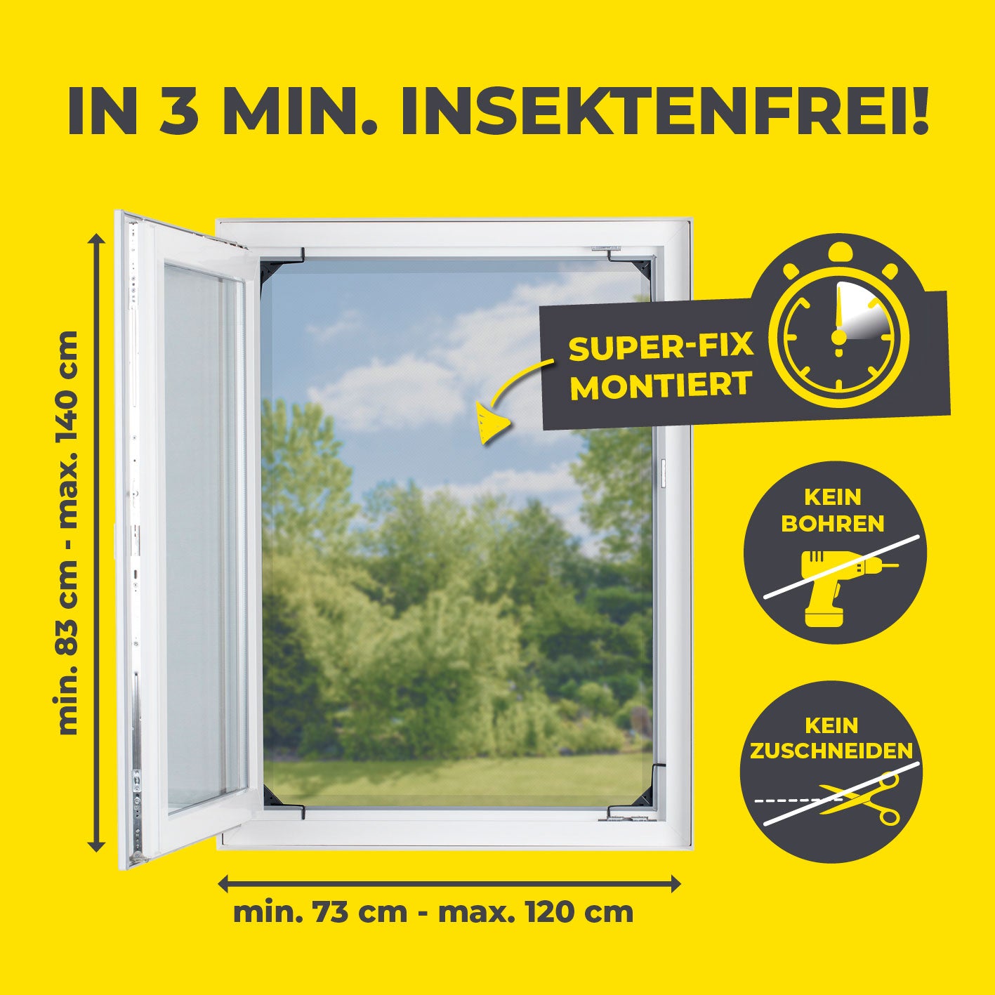 Teleskop-Insektenschutzgitter mit integriertem Netz - 2er-Set, flexibel ausziehbar, ohne Bohren und Zuschneiden in 3 Minuten montiert.