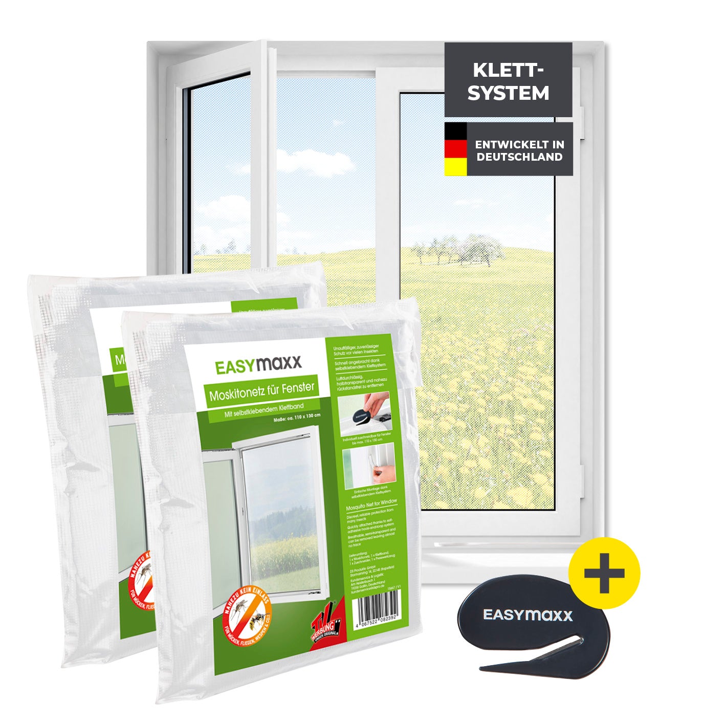 Moskitonetz für Fenster mit selbstklebendem Klettband 2er-Set 110x130 cm Weiß zum Schutz vor Insekten, einfache Montage, ohne Bohren.