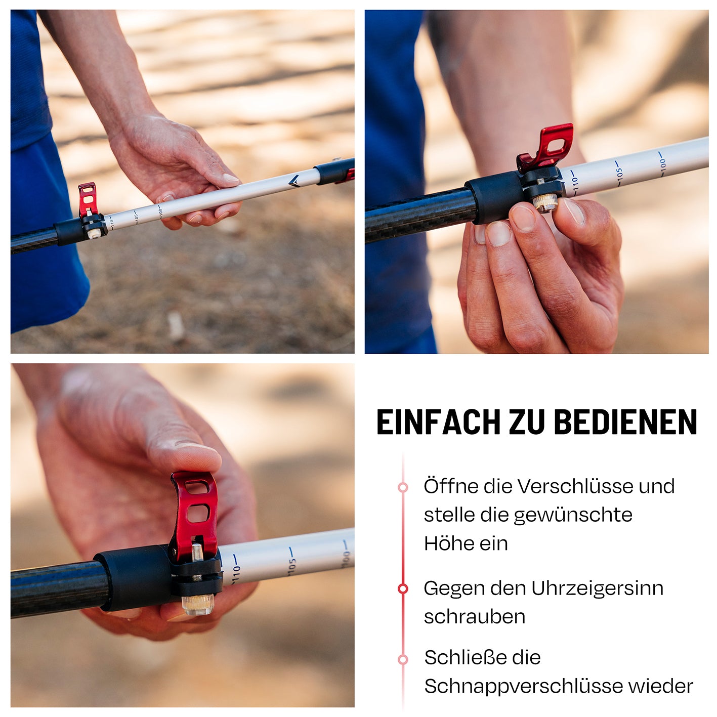 Teleskop Wanderstöcke - CarbonMix - 110 cm / 135 cm mit Flip-Lock Schnellverschluss für stufenlose Höhenverstellung und ergonomischem Korkgriff.