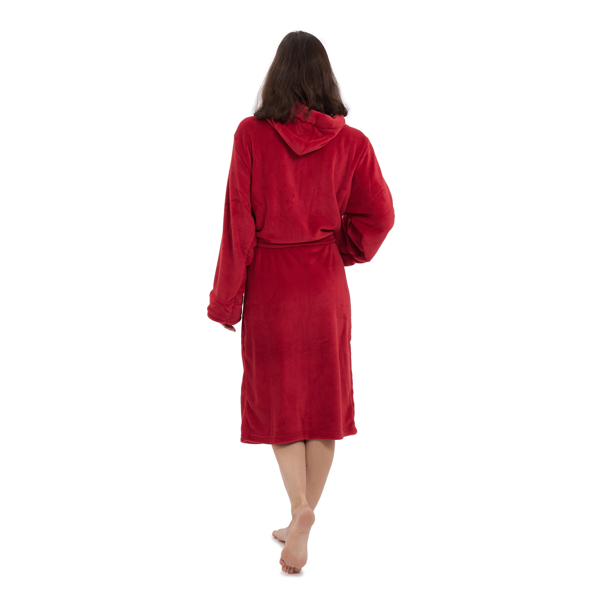 Luxury Mikrofaser Bademantel mit Kapuze für Damen und Herren in Rot, Größe S, weich, saugstark und schnell trocknend.