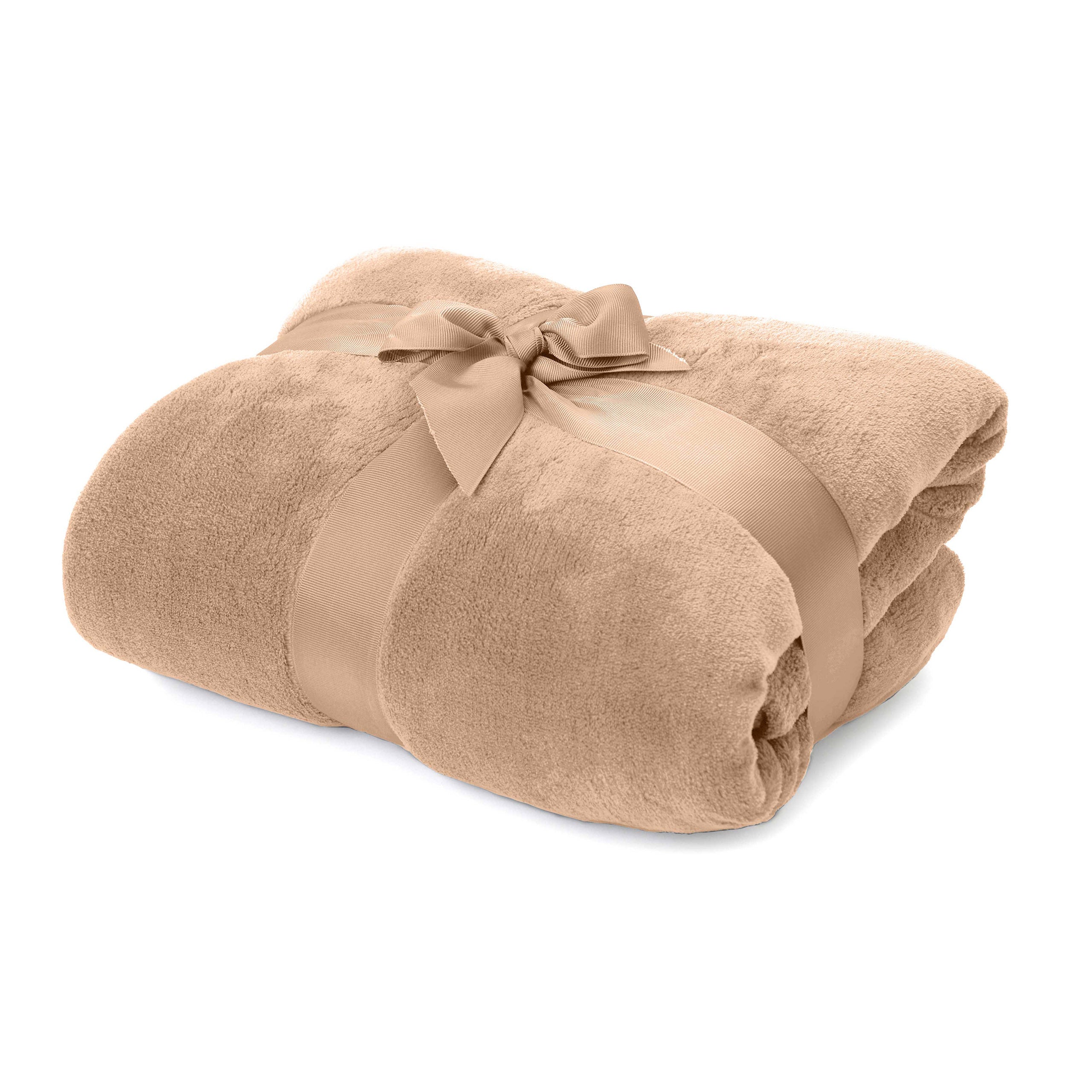 Kuscheldecke - 220x240 cm - Hellbraune, weiche Coral-Fleece Tagesdecke, pflegeleicht und vielseitig als Sofadecke oder Wolldecke.
