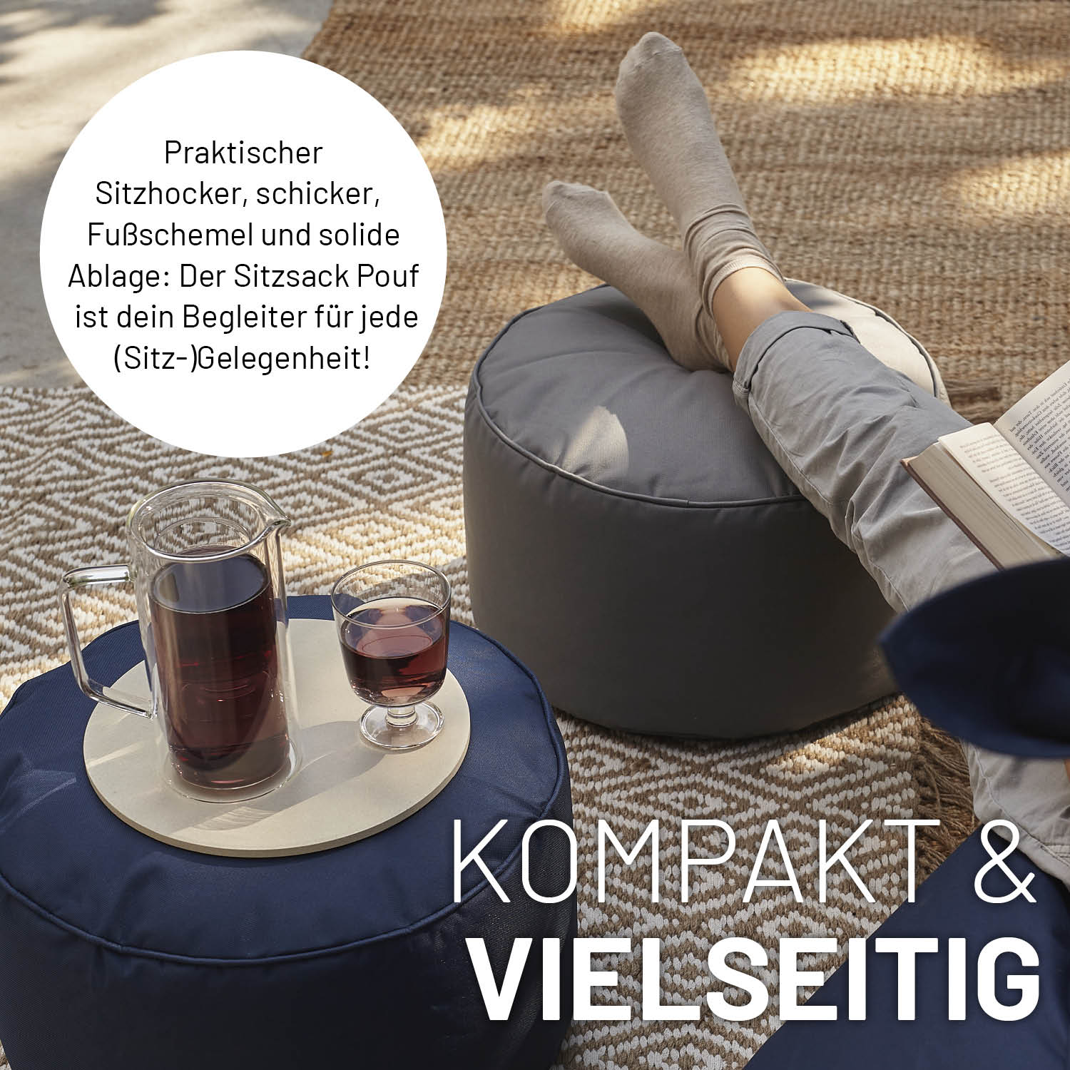 Sitzsack-Hocker/Pouf (50 L) - indoor & outdoor - Pastell Grün als vielseitiger Hocker, Fußschemel und Ablage für jeden Anlass.