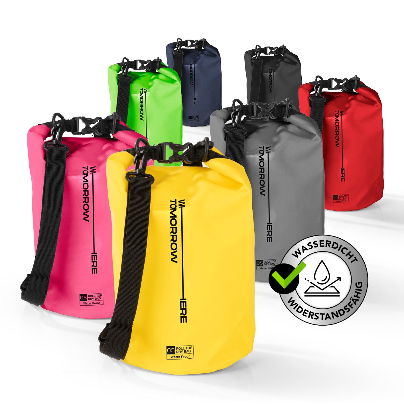 Dry Bag 5L - Style 02 - Gelb, wasserdichter, robuster Rucksack mit UV-Schutz und verstellbarem Schultergurt für Outdoor-Abenteuer.