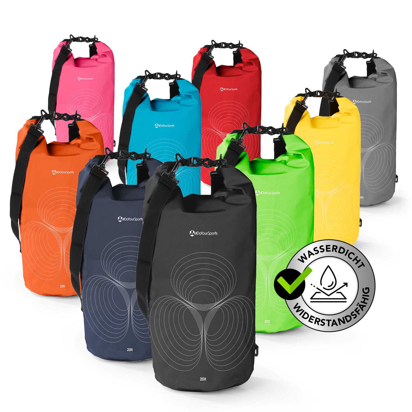 Dry Bag 20L - Schwarz, wasserdichter, robuster Rucksack mit Rolltop-Verschluss und verstellbarem Schultergurt für Outdoor-Abenteuer.