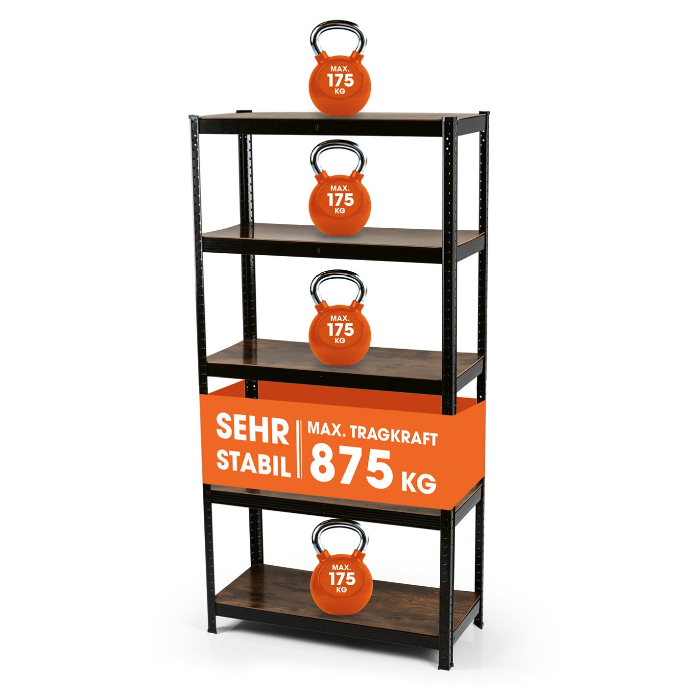 2 in 1 Schwerlastregal & Werkbank - 180 x 90 x 40 cm - Schwarz, stabiles Metallregal mit 5 MDF-Platten, max. Tragkraft 875 kg.