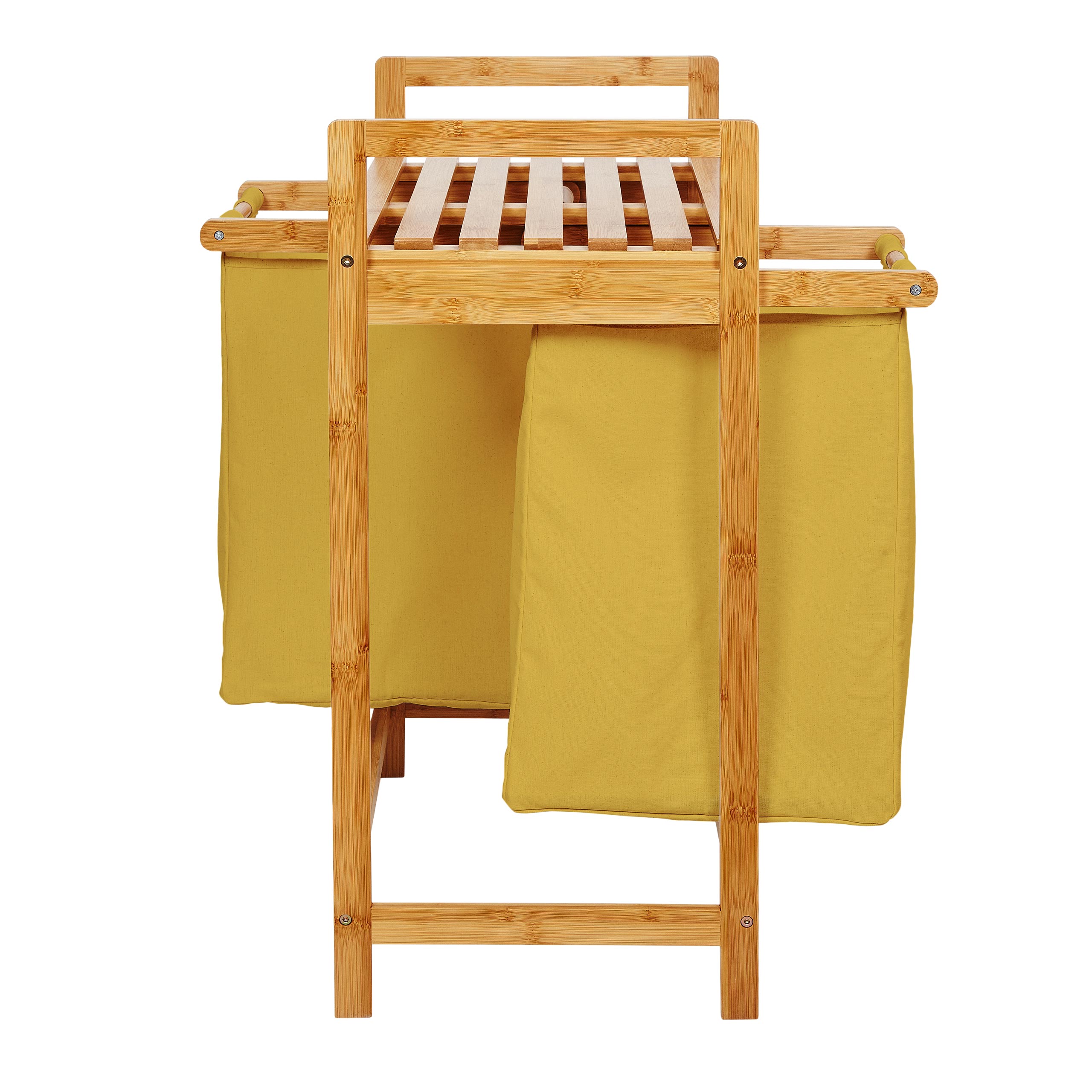 Bambus Wäschekorb mit 2 ausziehbaren Wäschesäcken in Gelb, 73 x 64 x 33 cm, stilvoll und praktisch für mehr Ordnung.