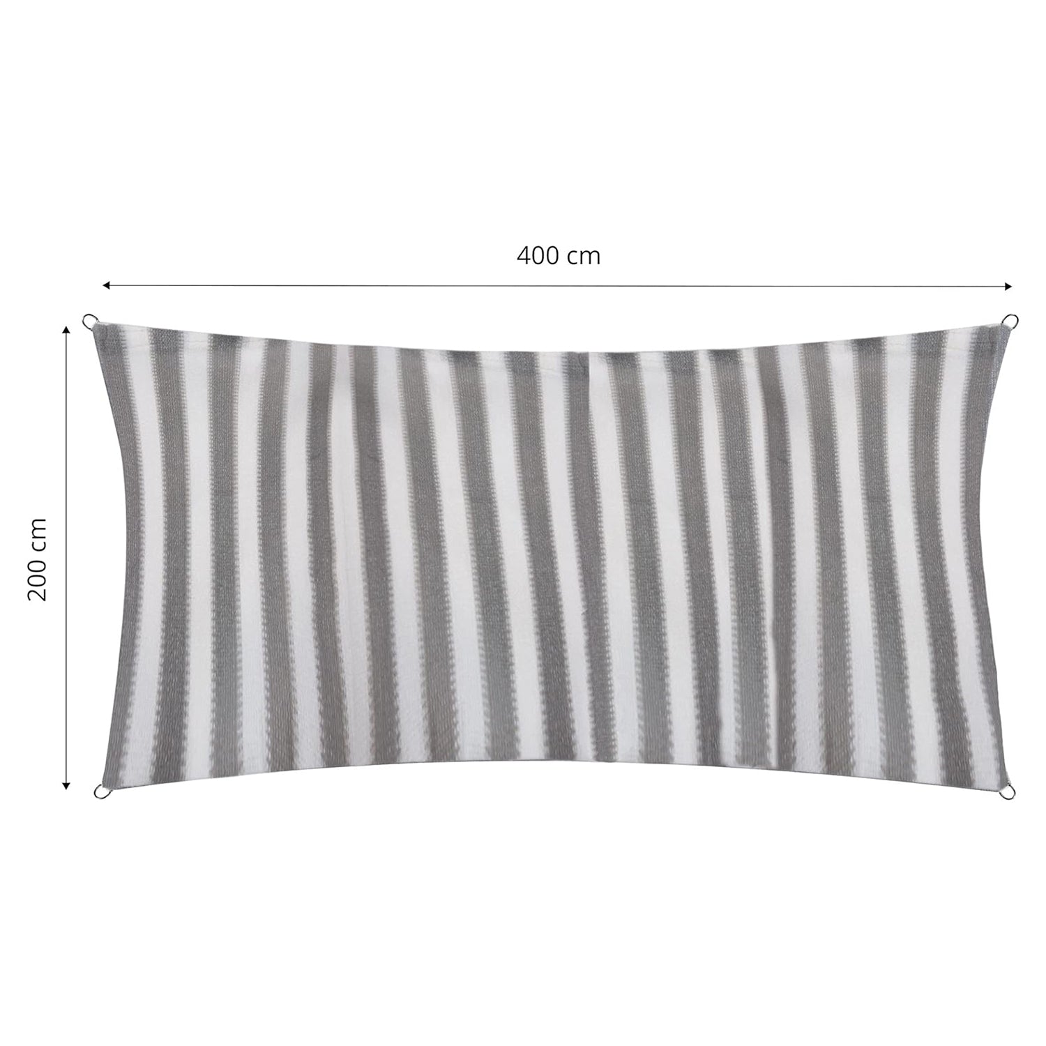 Sonnensegel 100% HDPE mit Stabilisator für UV-Schutz - Rechteck 2 x 4 Meter - Grau/Weiß, reißfest mit rostfreien Ringen.