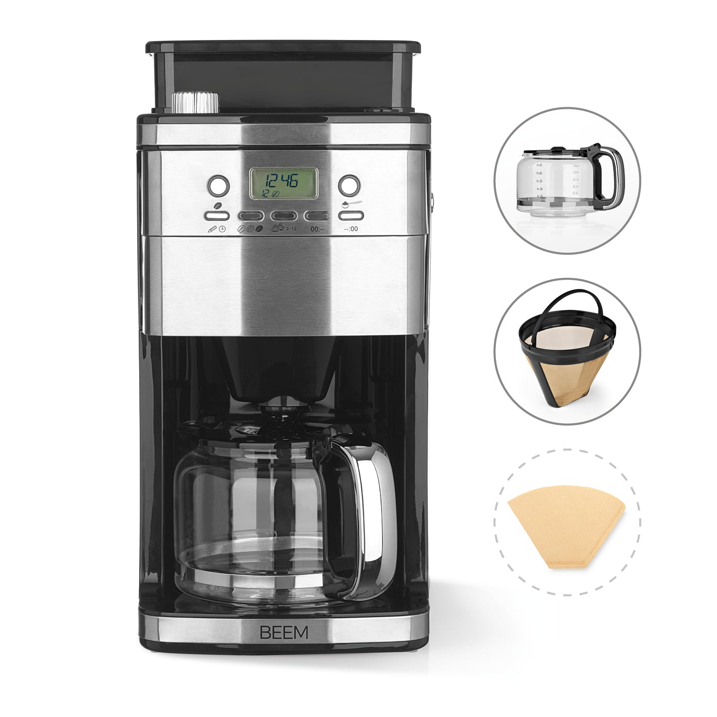 FRESH-AROMA-PERFECT SUPERIOR Filterkaffeemaschine mit Mahlwerk, Glas, 1,5 l Kanne, 28-stufige Mahlgradeinstellung, Timer, Warmhalteplatte.