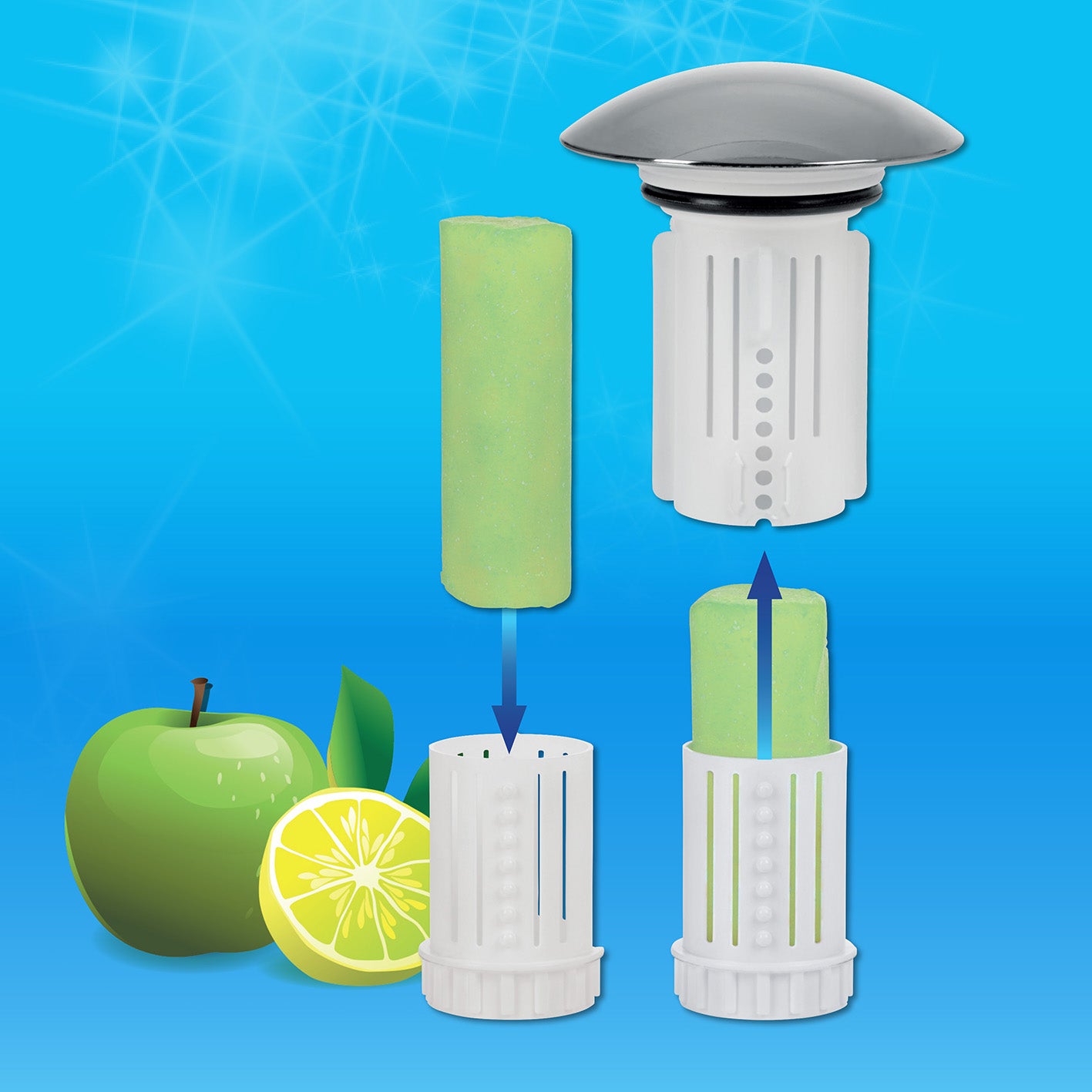 Abfluss-Fee Waschbecken - 1x Verschlussstopfen & 5x Duftstein Zitrone/Apfel zur Reinigung und Geruchsminderung im Abfluss.