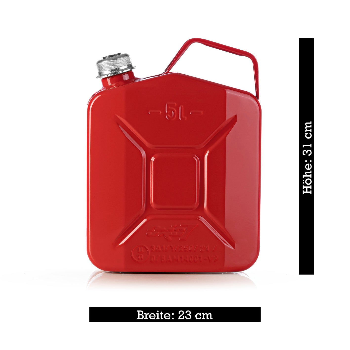 Kraftstoffkanister Metall mit Schraubverschluss - 5 Liter - Rot, stabil, UN-zertifiziert, mit benzinbeständiger Lackierung und sicherem Bajonettverschluss.