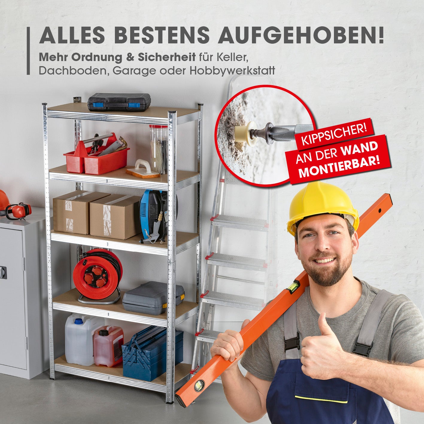 Schwerlastregal & Werkbank 2er-Set mit Metallkonstruktion, 10 MDF-Platten, 1750 kg Traglast, montierbar an der Wand, ideal für Werkstatt und Garage.
