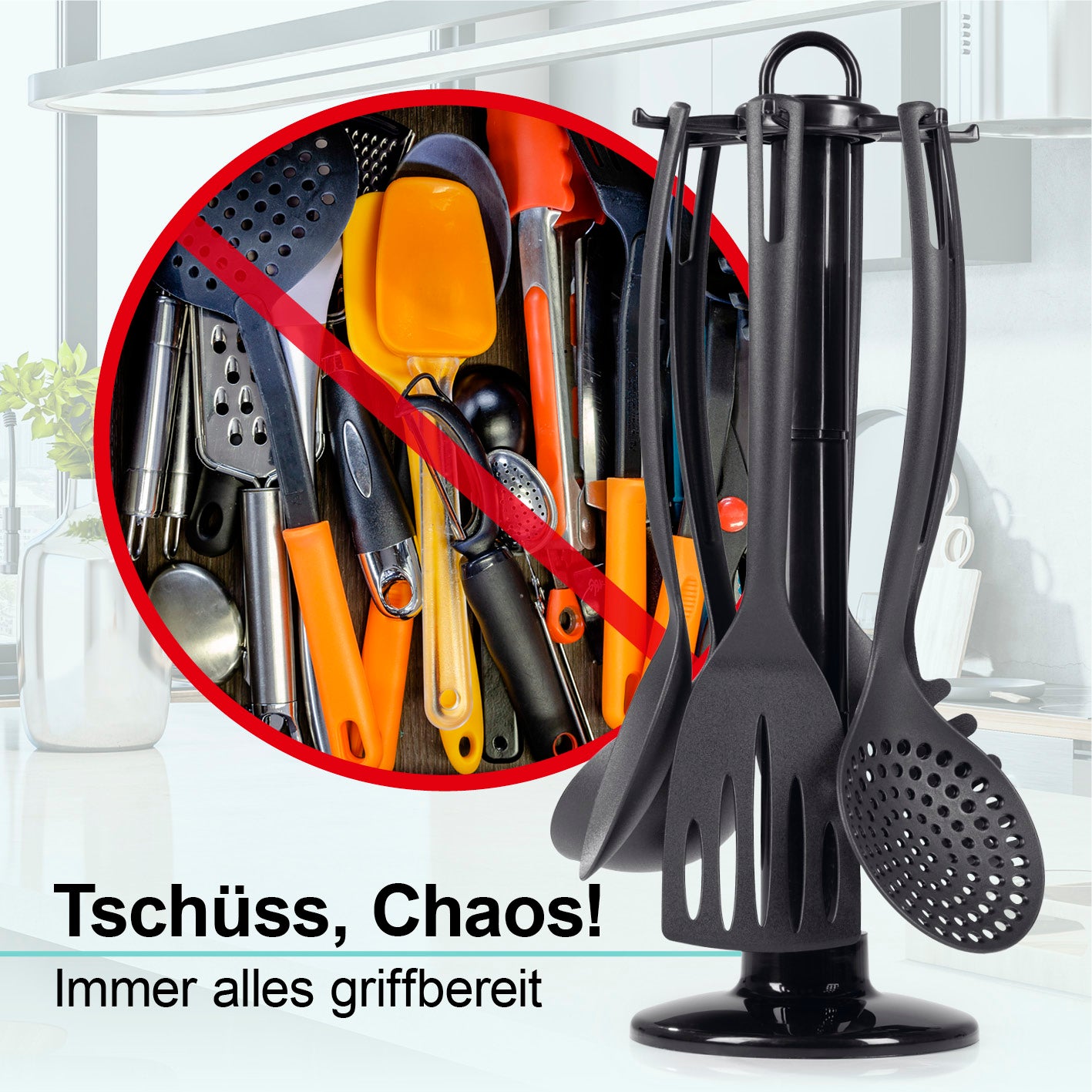 Küchenhelfer-Set mit praktischem Ständer - 7-teilig von GOURMETmaxx, hitzebeständig und ordentliche Aufbewahrung in der Küche.