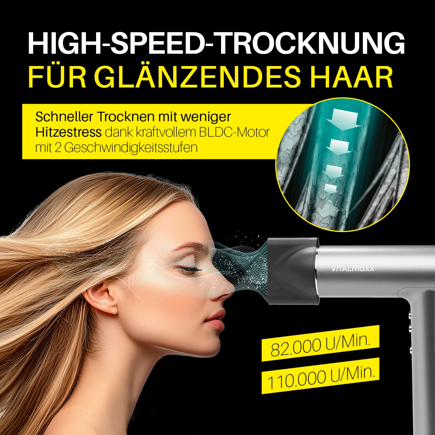 Slim Hairdryer mit kraftvollem BLDC-Motor für schnelles Trocknen und glänzendes Haar ohne Hitzestress.